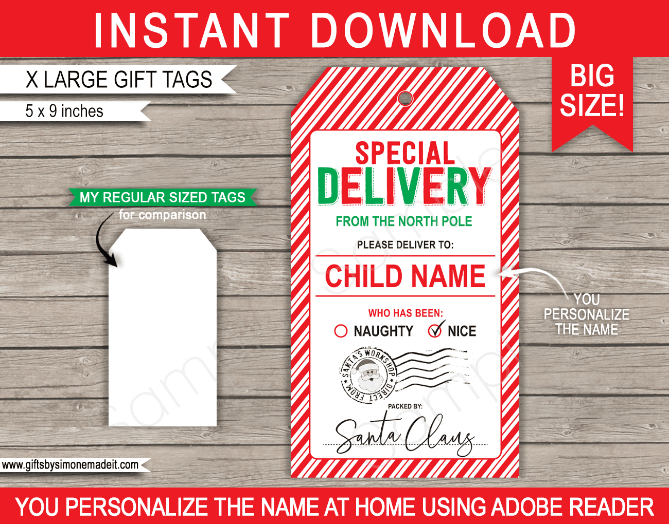 Large Santa Christmas Gift Tags - Red & Green regarding Large Christmas Gift Tags Printable
