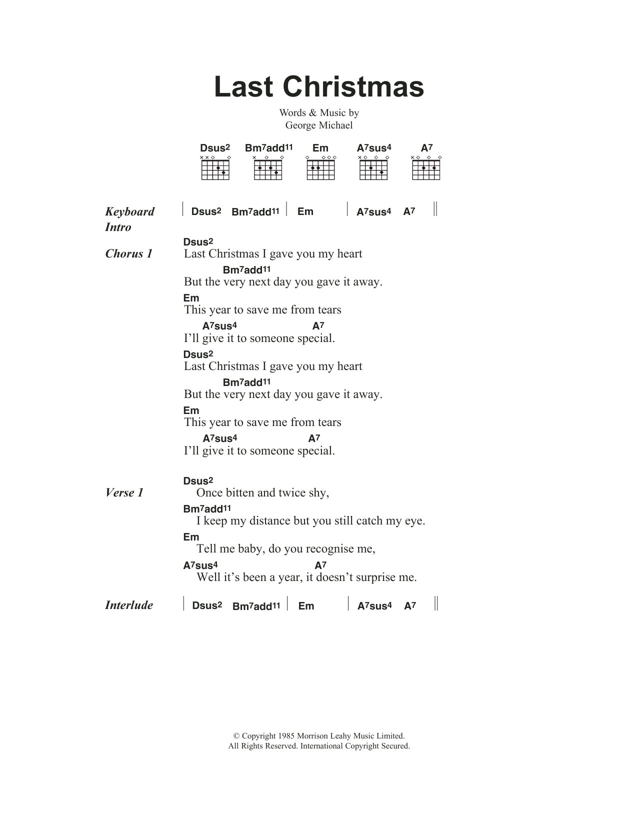 Last Christmaswham! Sheet Music For Guitar Chords/Lyrics At with Last Christmas Printable Lyrics