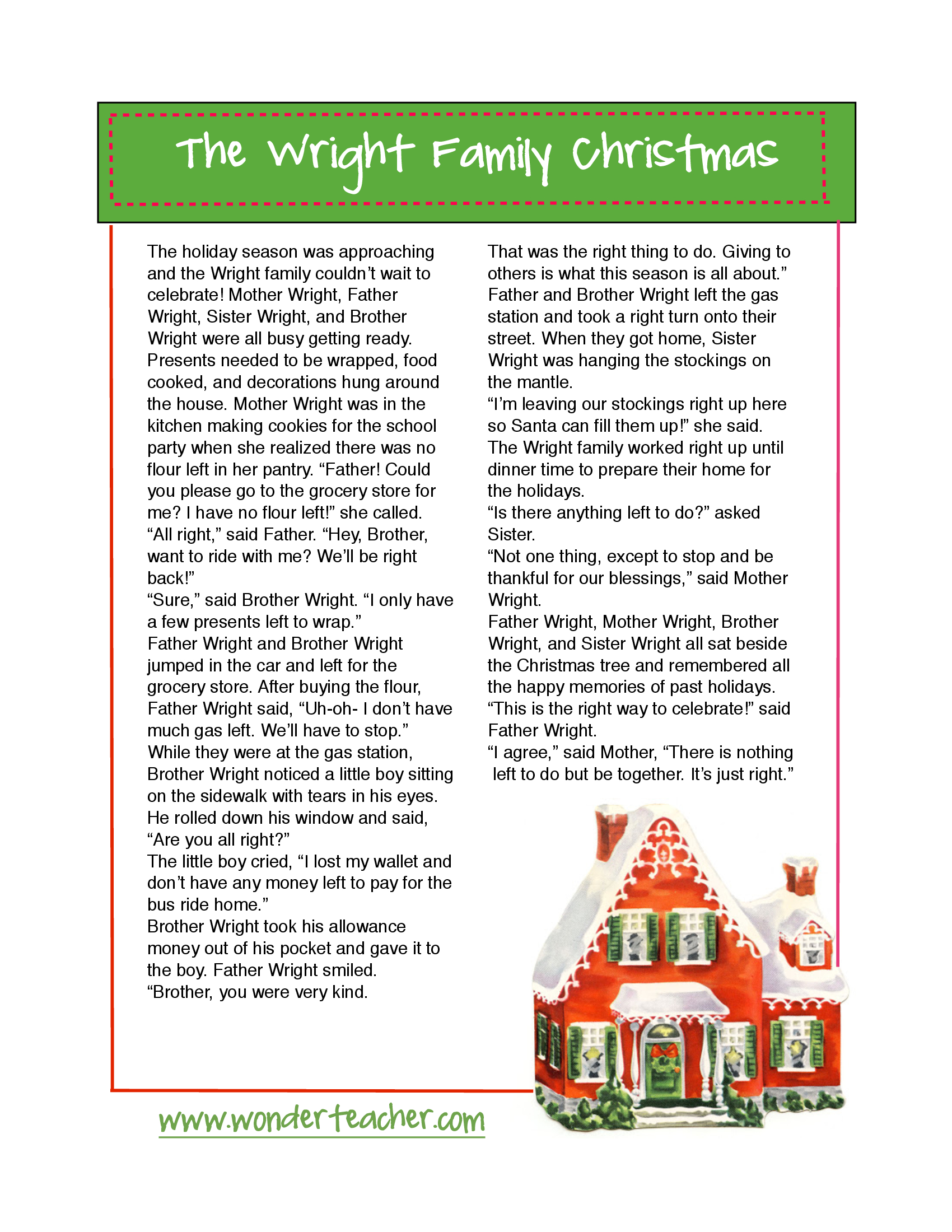Left Right Family Christmas Story throughout Right Family Christmas Story Printable