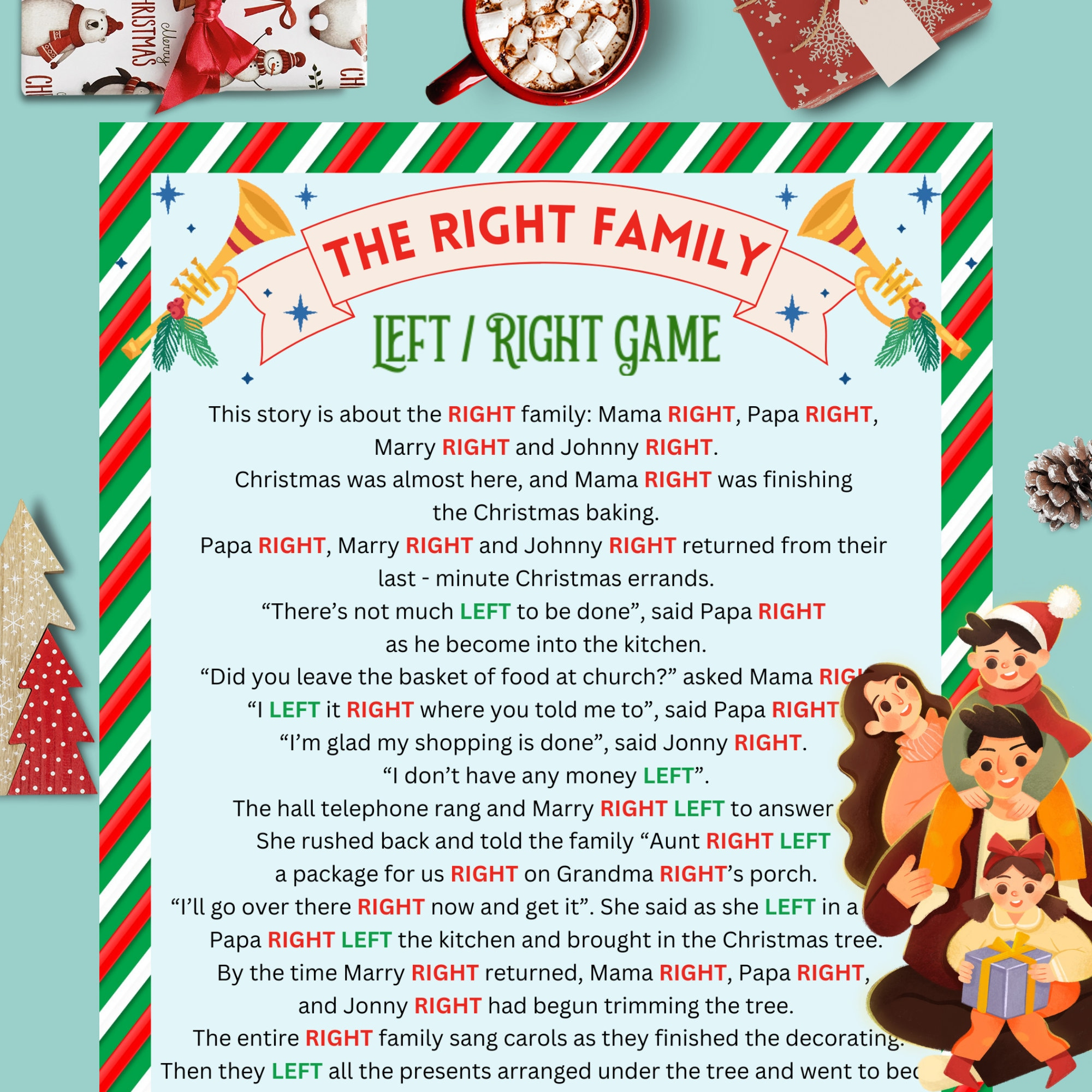 Left Right Game For Christmas, The Wright Family Funny Stories inside Wright Family Christmas Game Printable
