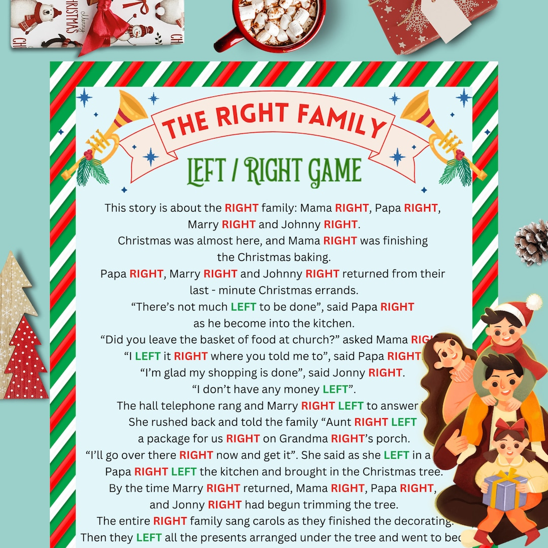 Left Right Game For Christmas, The Wright Family Funny Stories with Right Family Christmas Story Printable