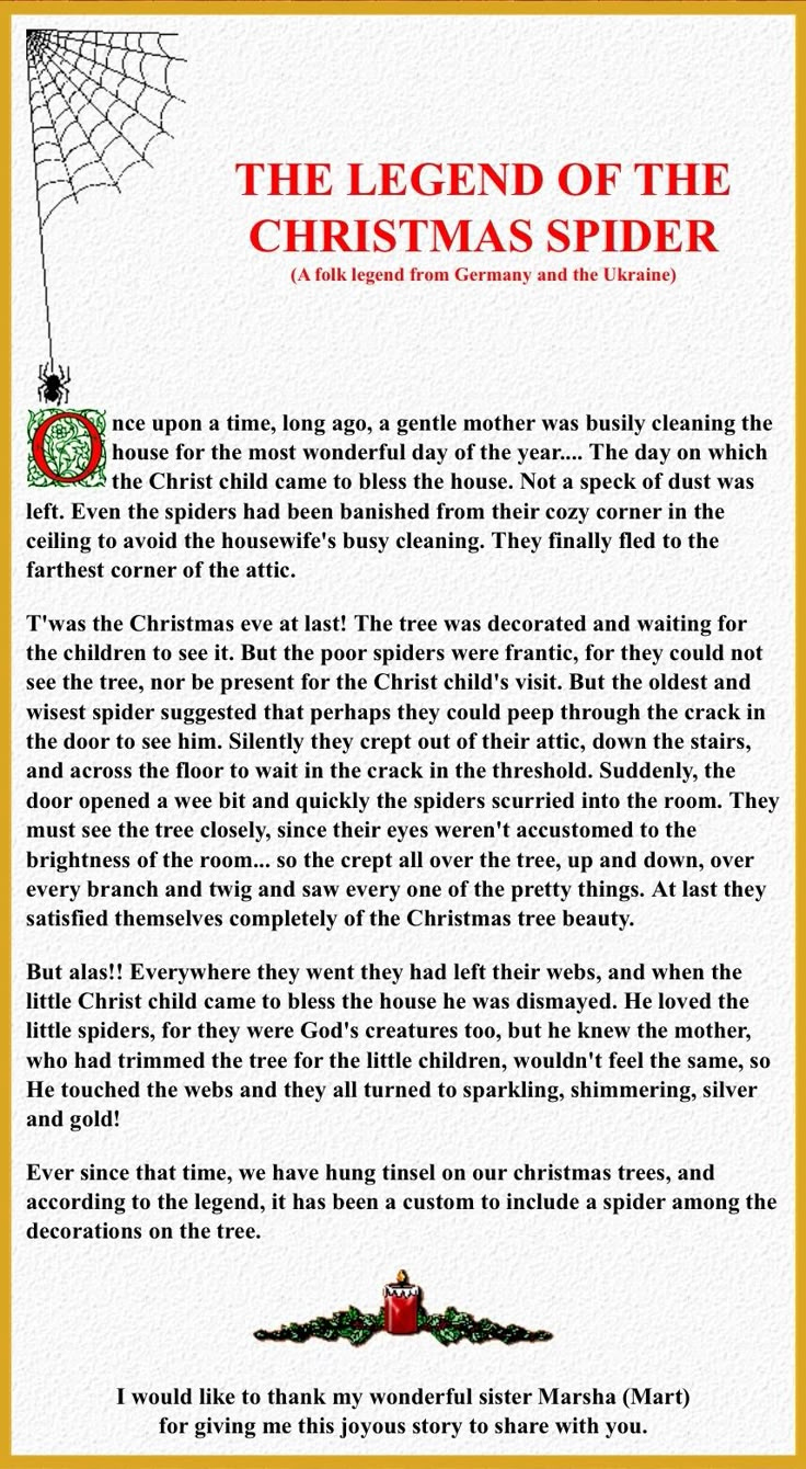 Legend Of The Christmas Spider in Free Printable Christmas Spider Story