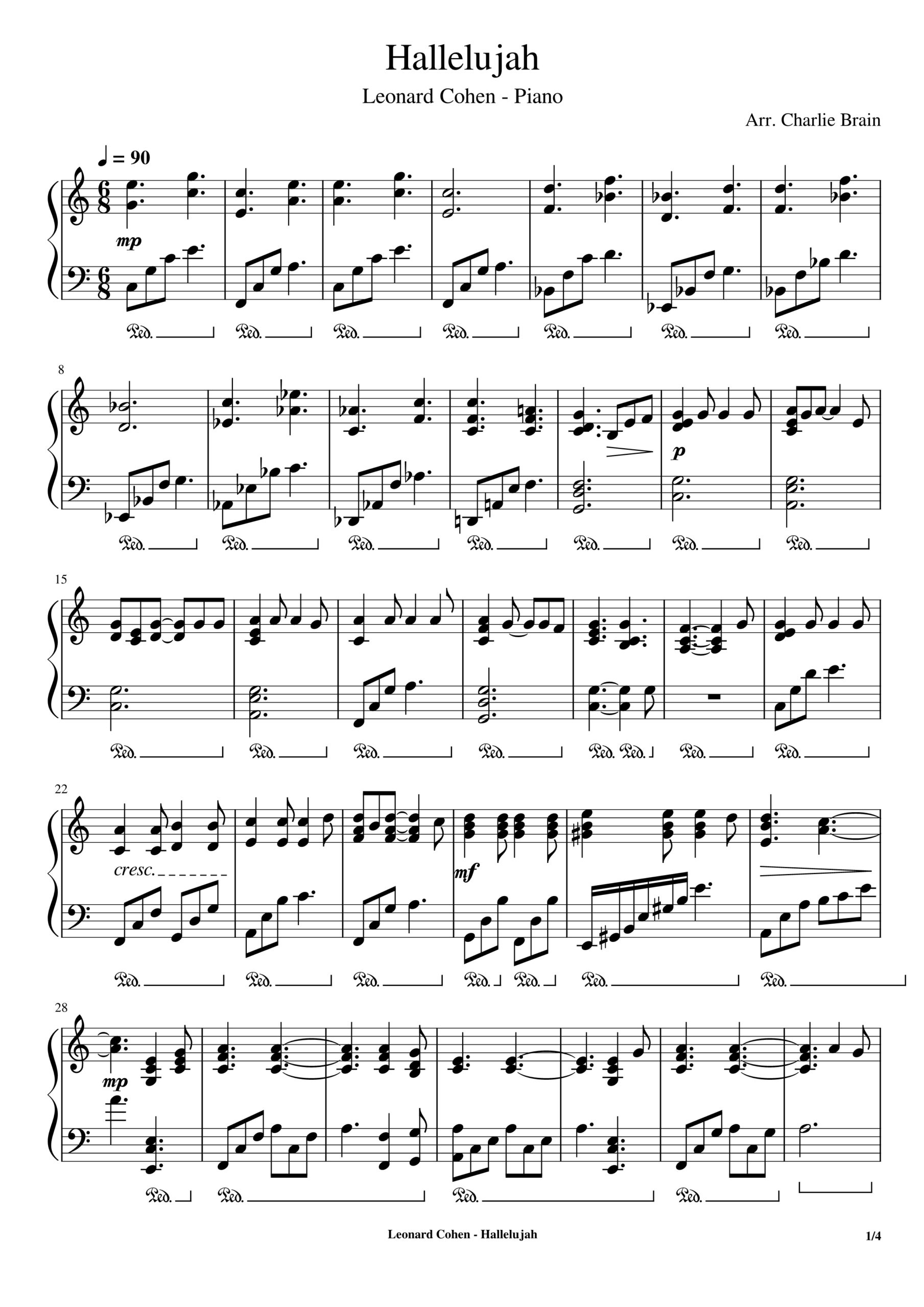 Leonard Cohen, Christmas Hallelujah Piano intended for Christmas Hallelujah Sheet Music Free Printable