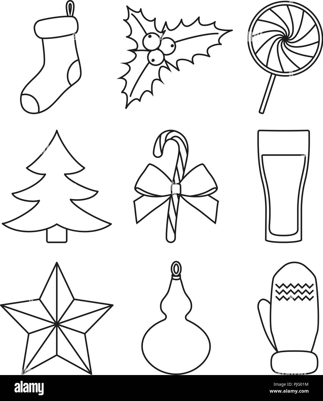 Line Art Black And White Christmas Elements Stock Vector Image in Christmas Printable Black and White