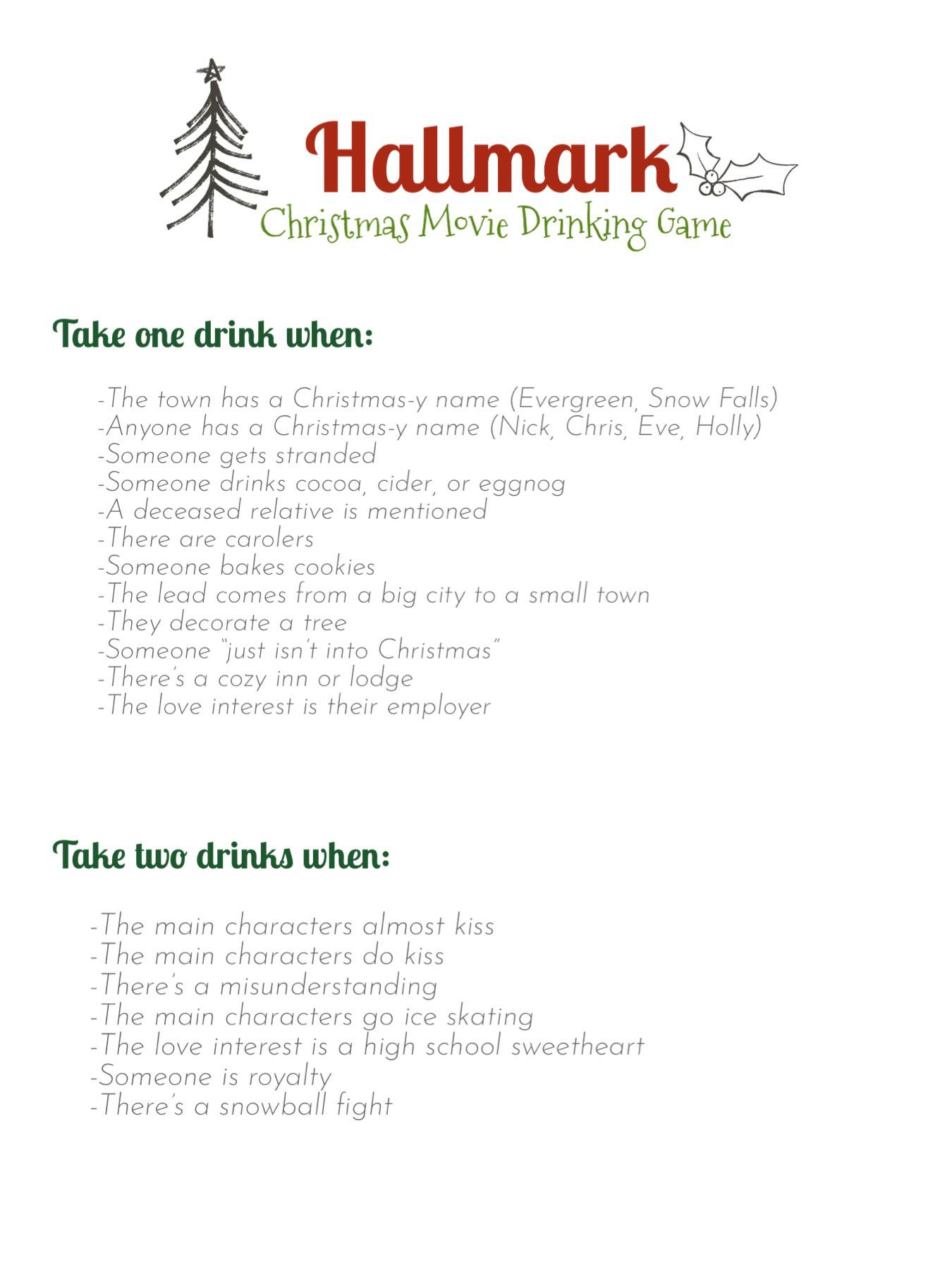 Made Our Own Hallmark Christmas Movie Drinking Game And Wanted To inside Hallmark Christmas Movie Drinking Game Printable