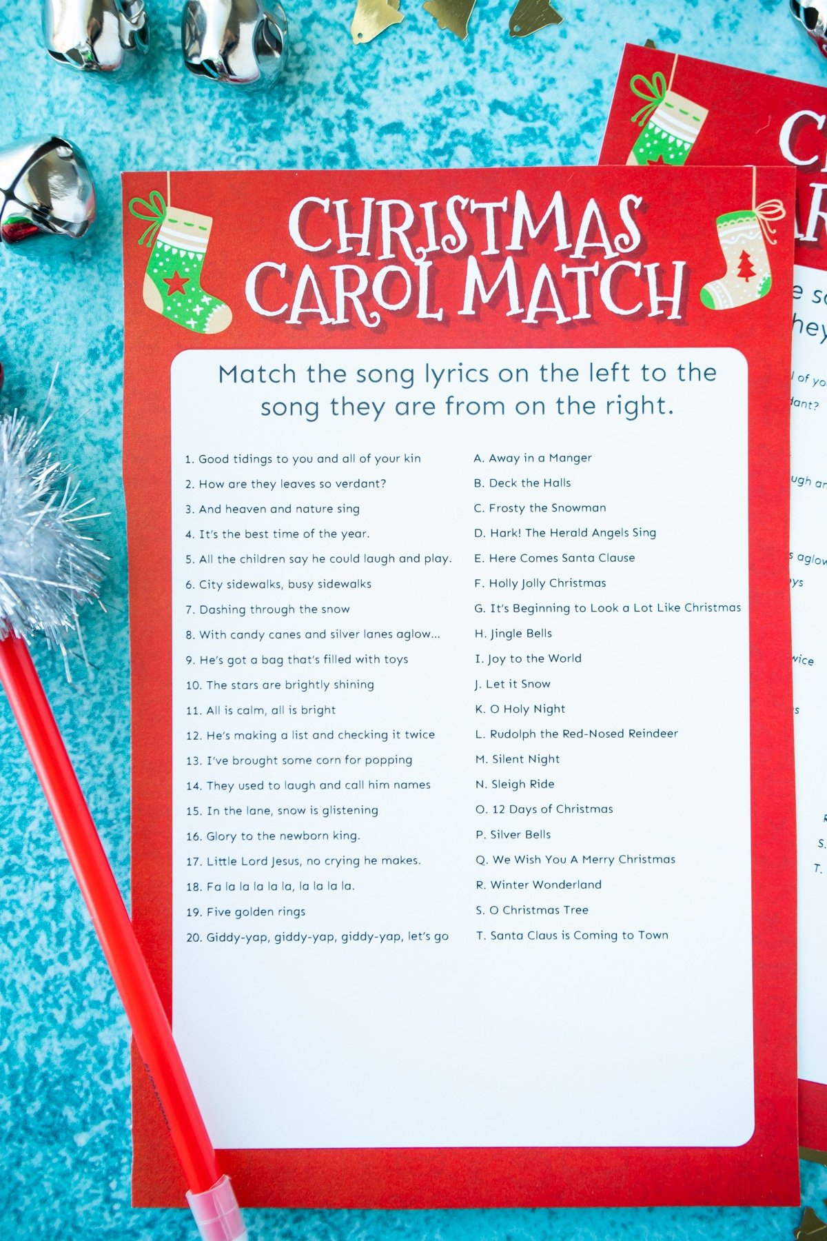 Match The Christmas Carol Game (Free Printable!) - Play Party Plan pertaining to Christmas Carol Games Printable With Answers Free