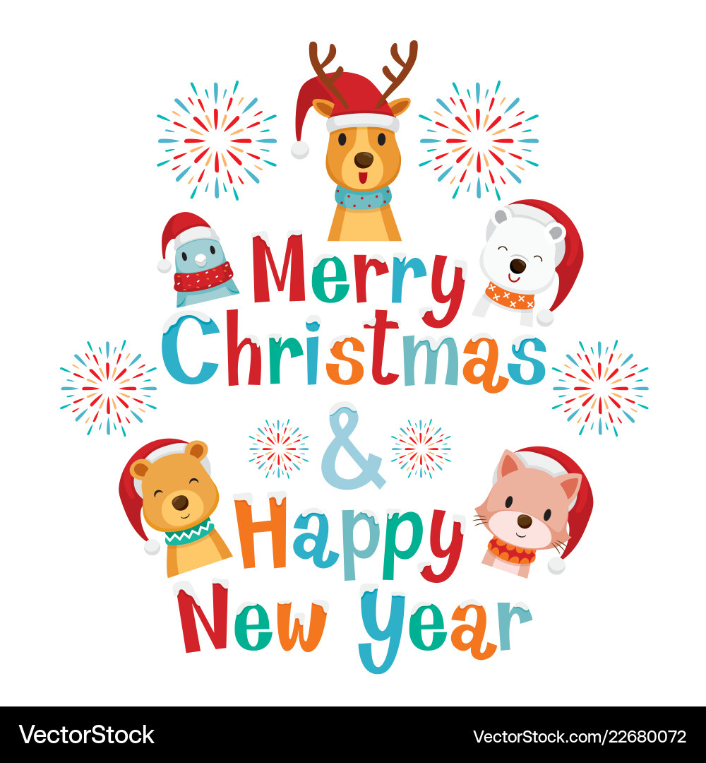 Merry Christmas And Happy New Year Lettering – Royalty-Free Vector inside Merry Christmas And Happy New Year Lettering Design Printable