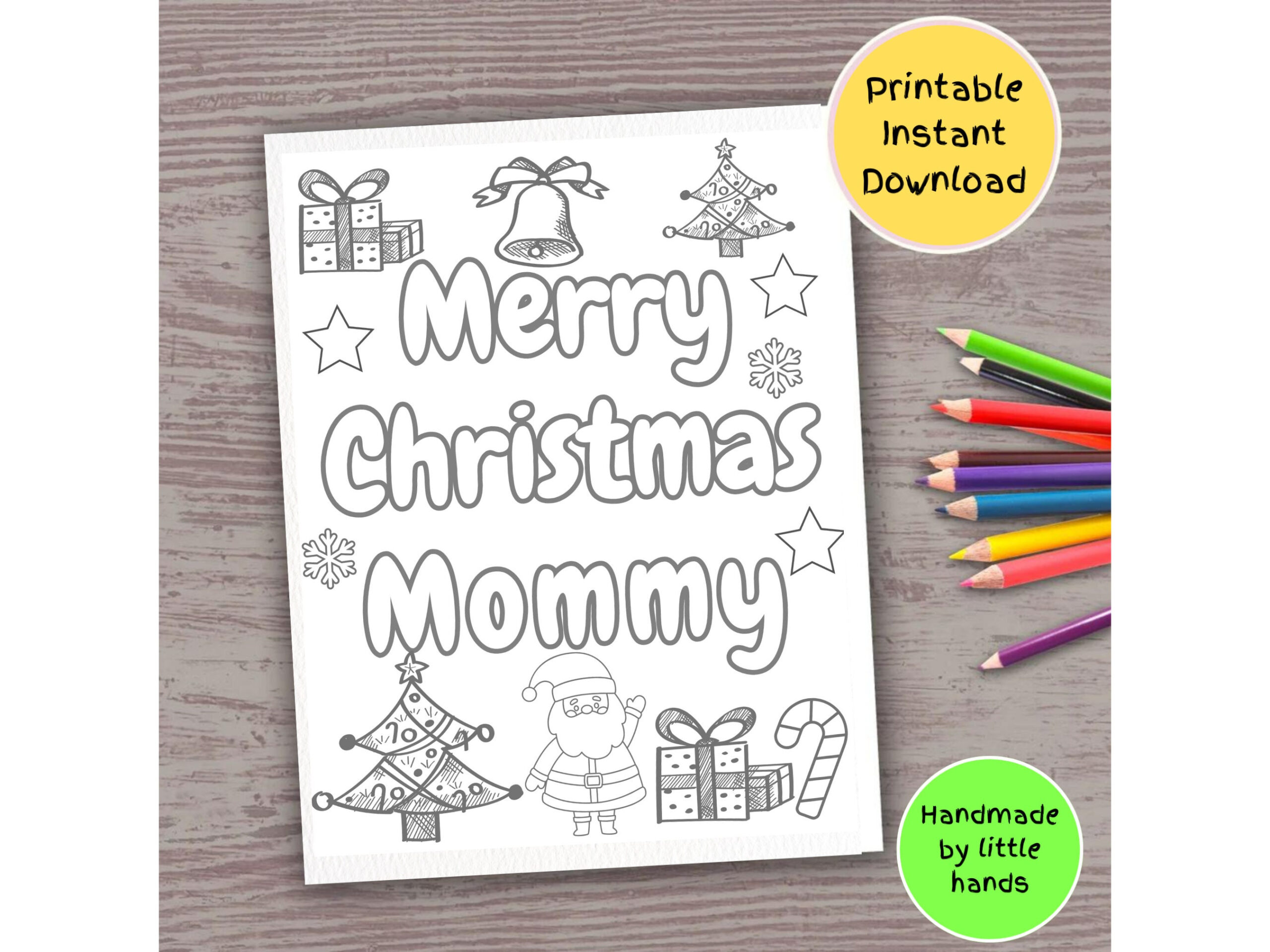 Merry Christmas Mommy Coloring Page: Kids Xmas Gift (Digital regarding Christmas Card For Mom Printable