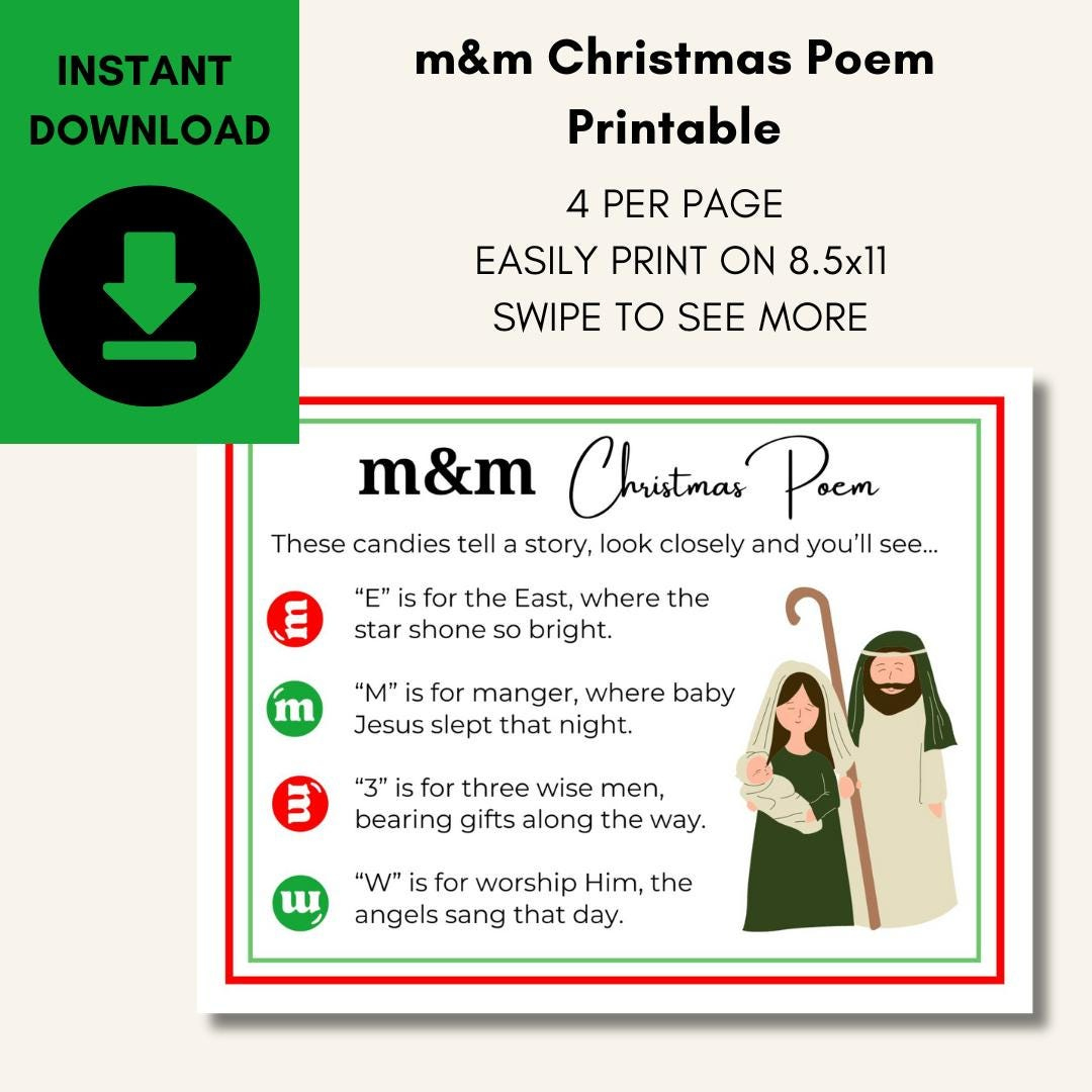 M&amp;amp;M Christmas Poem Printable: Religious Candy Story (Pdf) - Etsy with regard to M And M Christmas Poem Printable