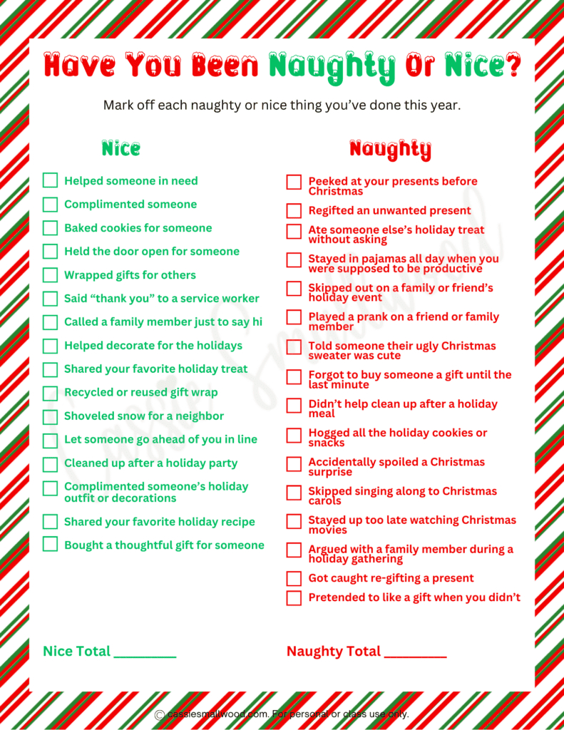 Naughty Or Nice Christmas Game (Free Printable) - Cassie Smallwood pertaining to Free Printable Christmas Games For Family Gatherings