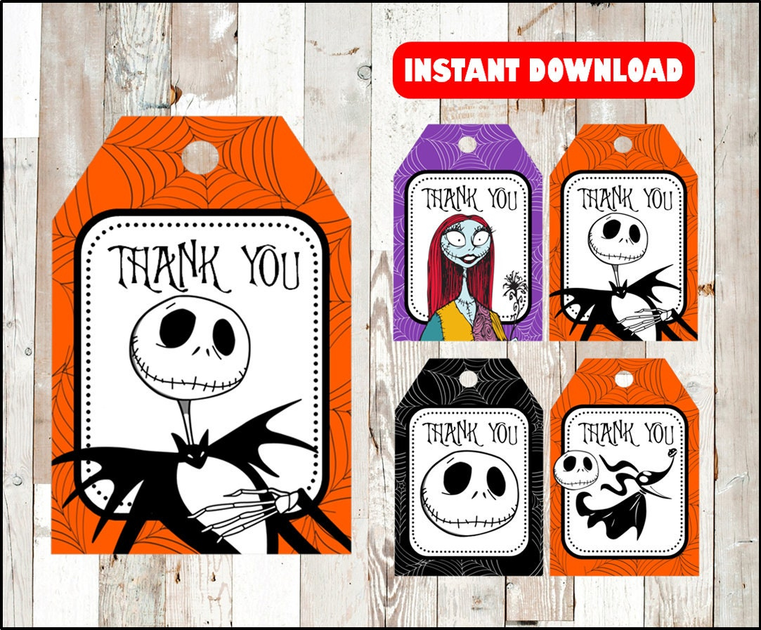 Nightmare Before Christmas Thank You Tags, Printable Nightmare Before  Christmas Tags, Nightmare Before Christmas Party Tags Instant Download regarding Free Printable Nightmare Before Christmas Gift Tags