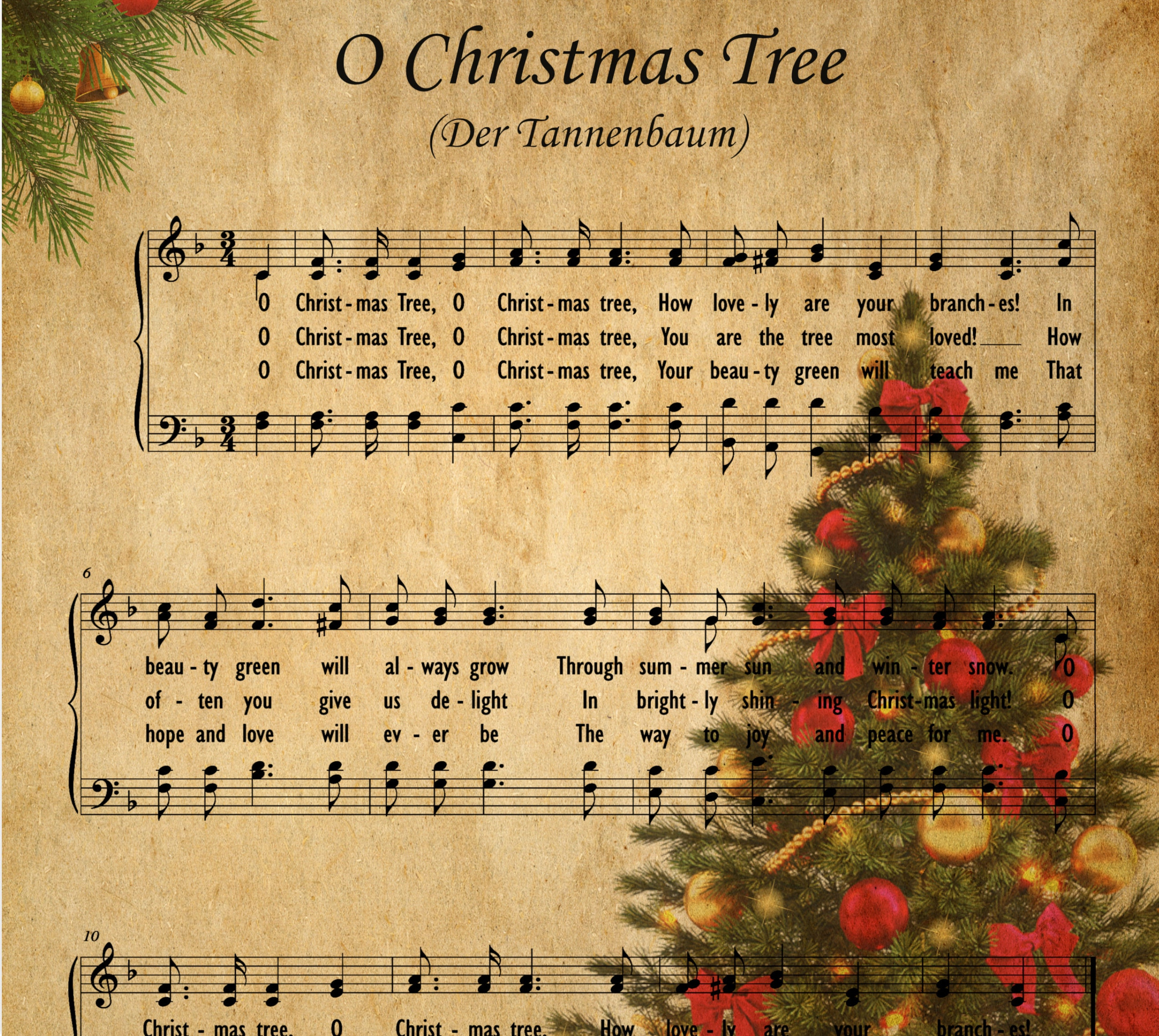 O Christmas Tree Sheet Music Art Print (Digital Download) - Etsy inside Printable Oh Christmas Tree Lyrics