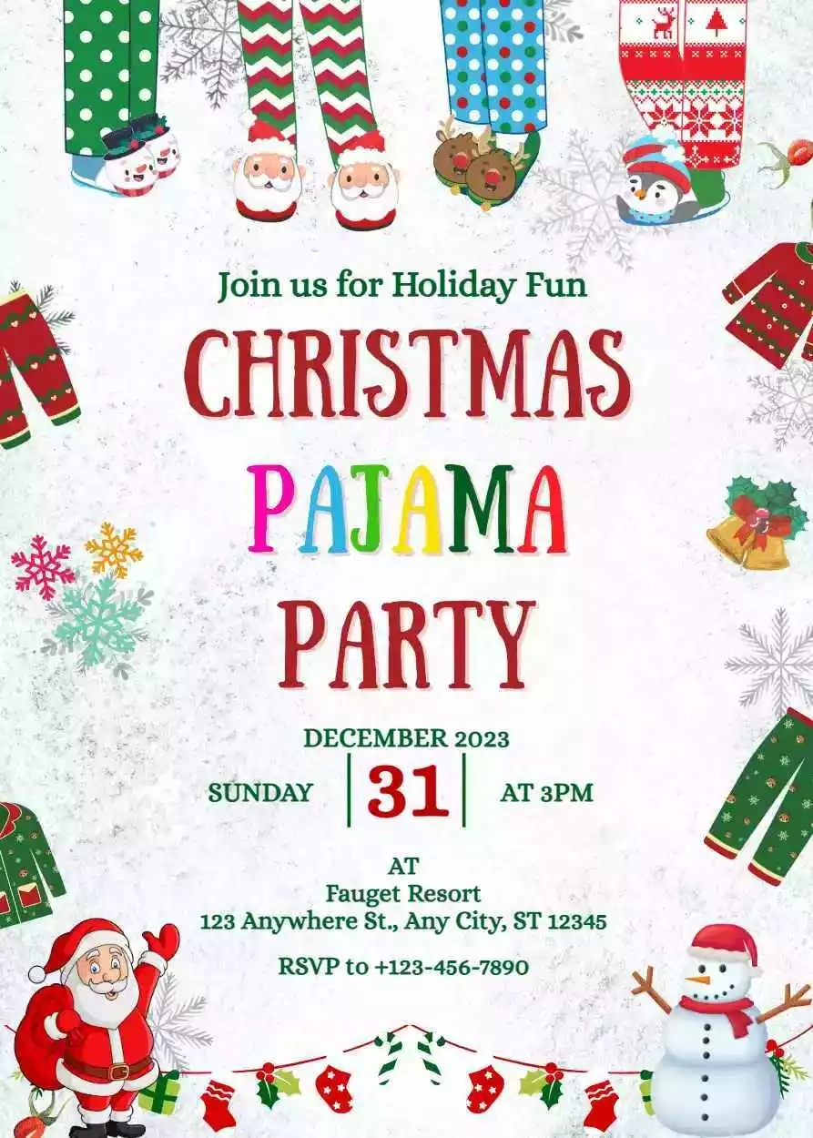 Pajama Christmas Party Invitation Template for Christmas Pajama Party Invitations Free Printable