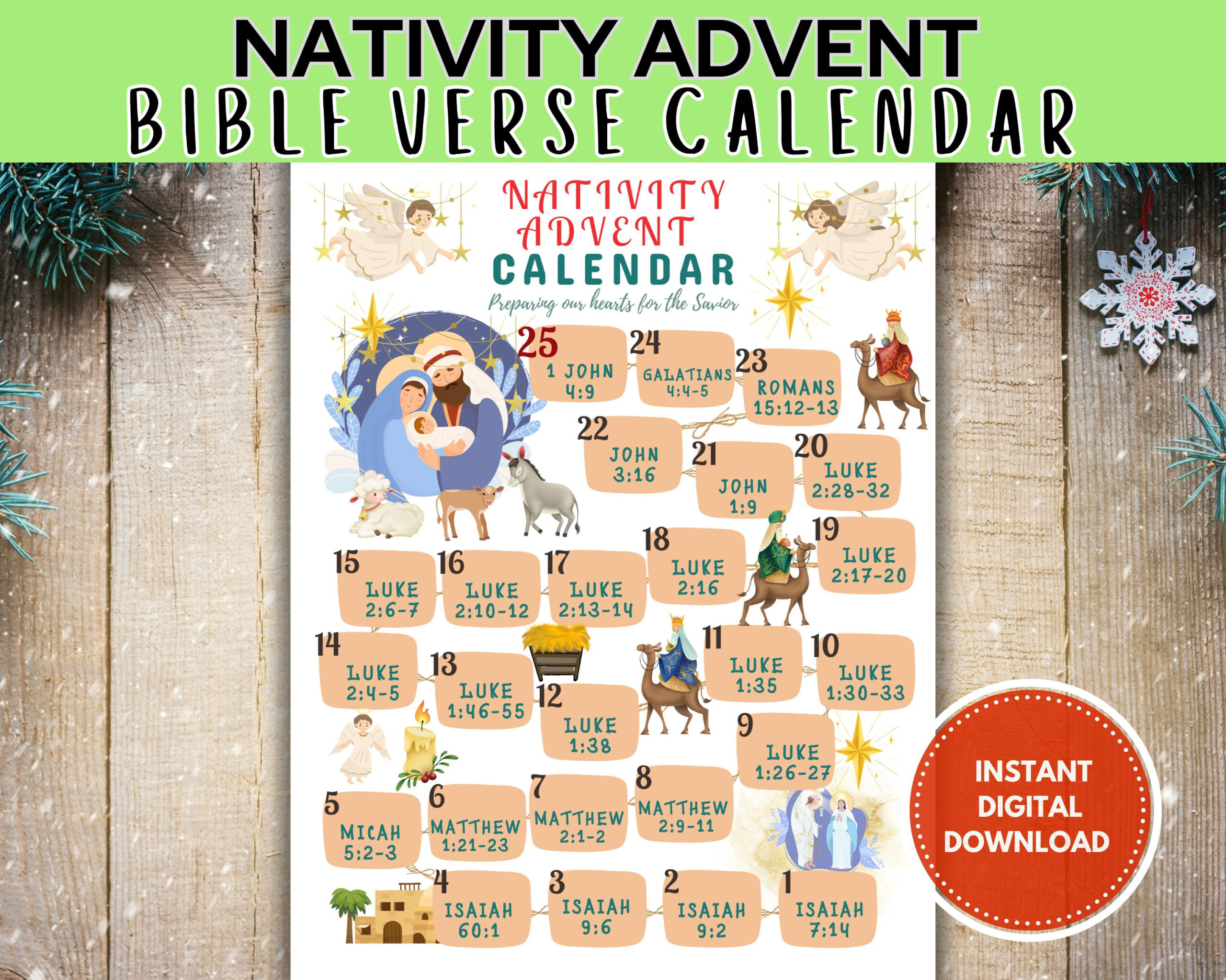 Printable Advent Calendar, Bible Verse Nativity Advent Scripture with regard to Printable 25 Bible Verses To Countdown To Christmas Day
