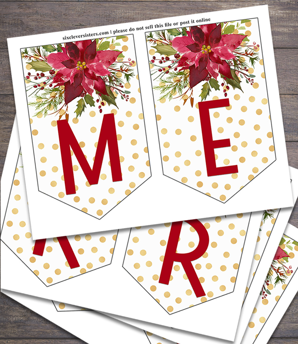 Printable Christmas Banner - Six Clever Sisters within Free Printable Merry Christmas Banner Letters