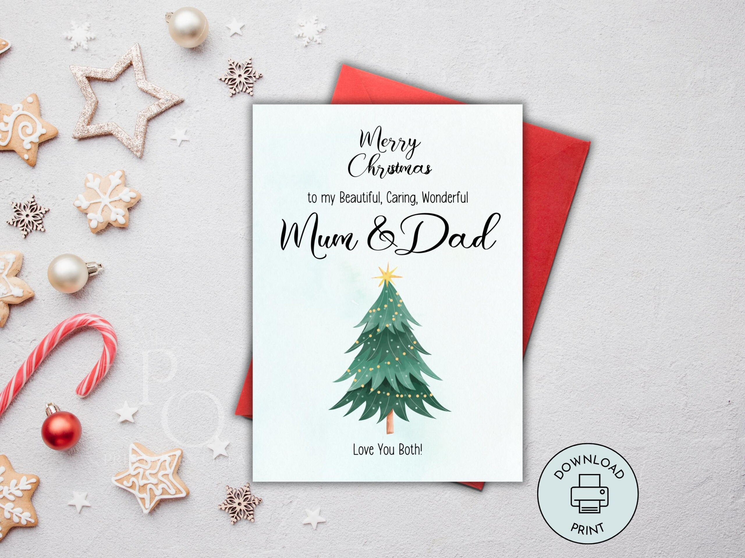 Printable Christmas Card For Mum And Dad, Parent Instant Download in Christmas Card For Mom Printable