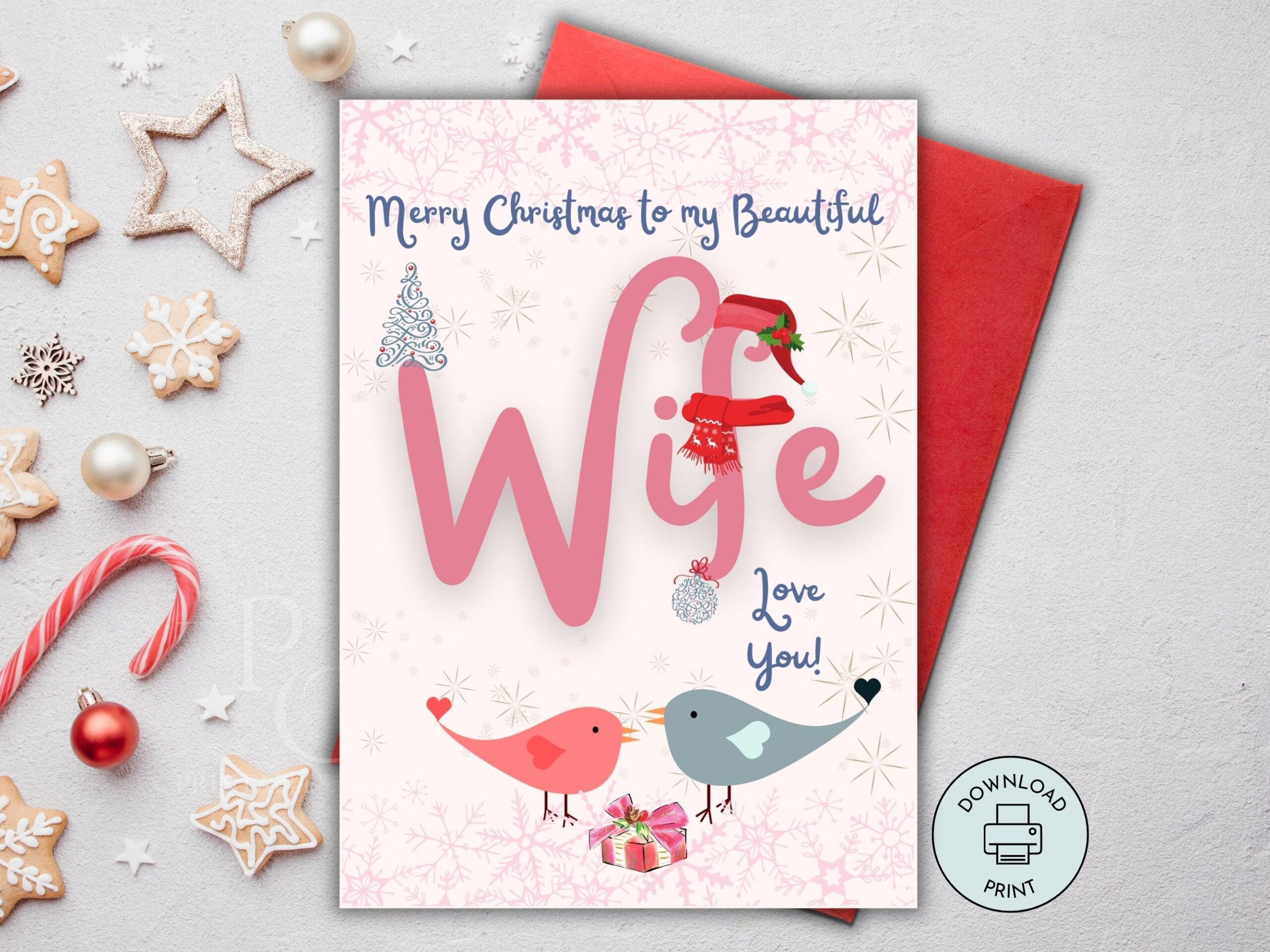 Printable Christmas Card For Wife, Merry Christmas Wife Card, Xmas with regard to Christmas Card Wife Printable