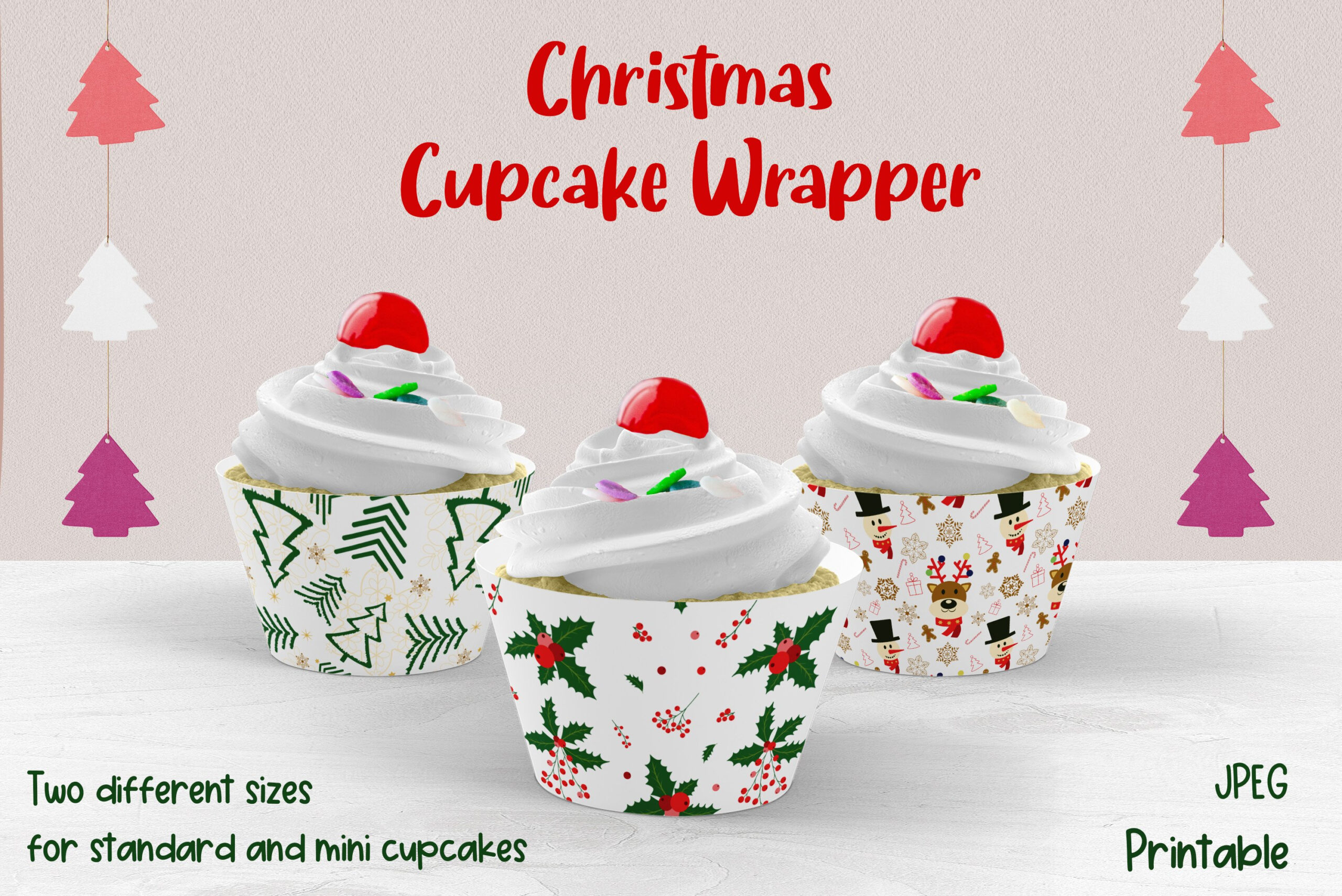 Printable Christmas Cupcake Wrapper With Christmas Pattern with Christmas Cupcake Wrappers Printable