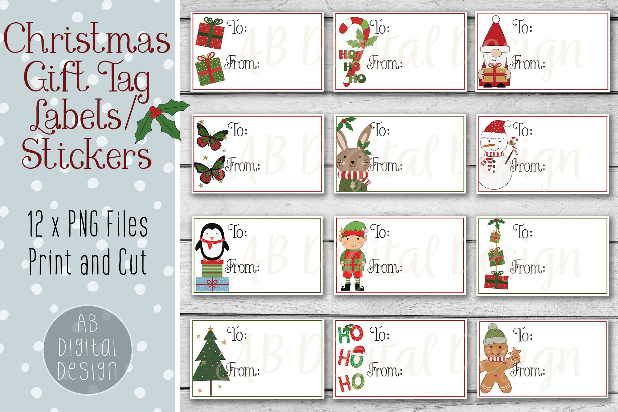Printable Christmas Gift Tag Labels For Print And Cut in Christmas Name Labels Printable