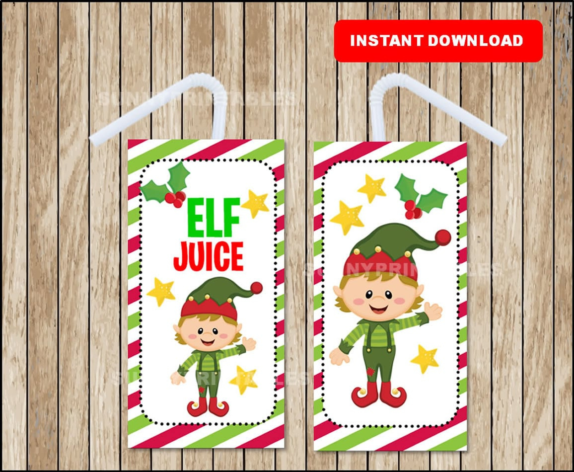 Printable Christmas Holiday Elf Juice Box Wrappers Party Favors regarding Free Printable Christmas Juice Box Covers