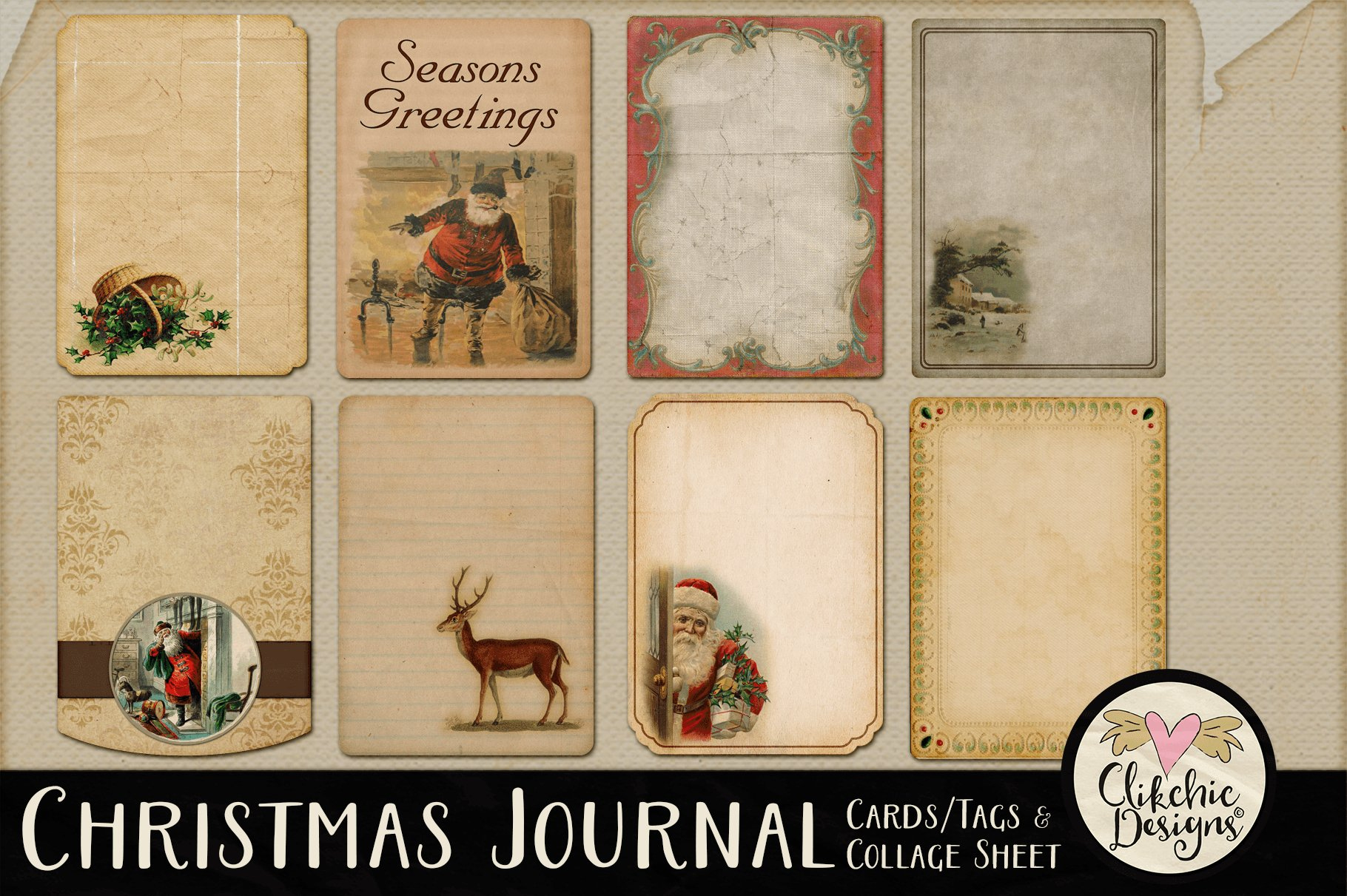 Printable Christmas Tags - Vintage Christmas Journal Cards with Vintage Christmas Tag Printable