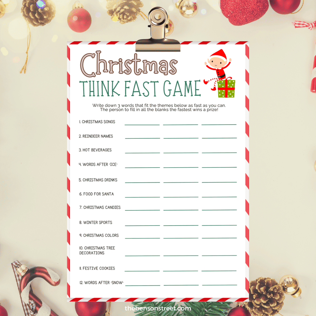 Printable Christmas Think Fast Game: A Free Holiday Game pertaining to Think Fast Christmas Game Free Printable