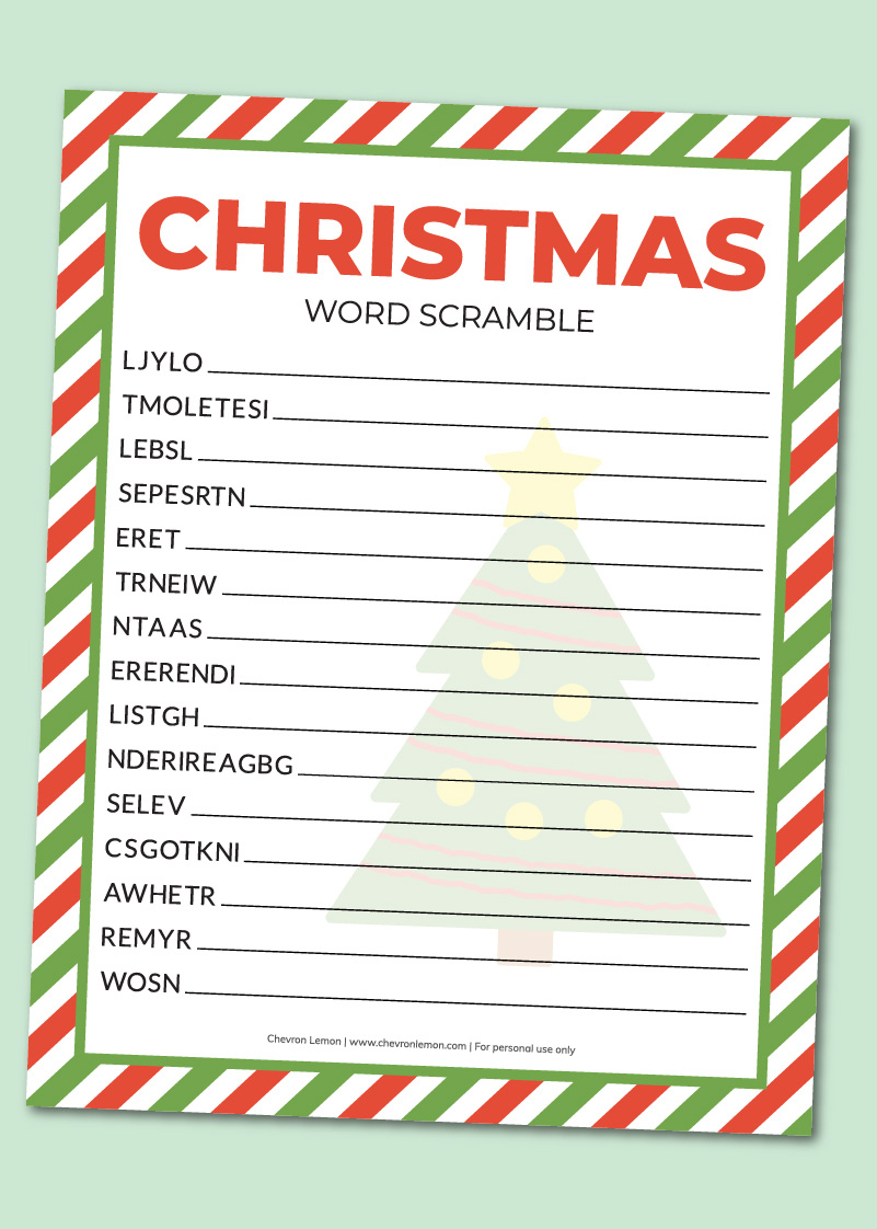 Printable Christmas Word Scramble - Chevron Lemon with regard to Unscramble Christmas Words Printable