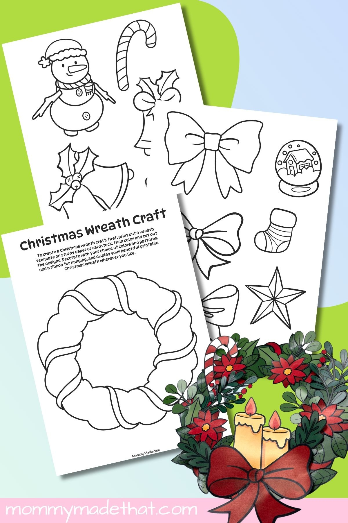 Printable Christmas Wreath Craft (Free Templates) for Free Printable Christmas Wreath
