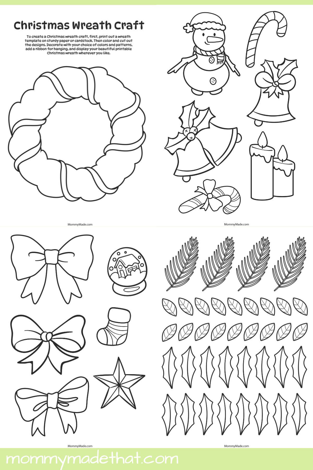 Printable Christmas Wreath Craft (Free Templates) inside Free Printable Christmas Wreath Template