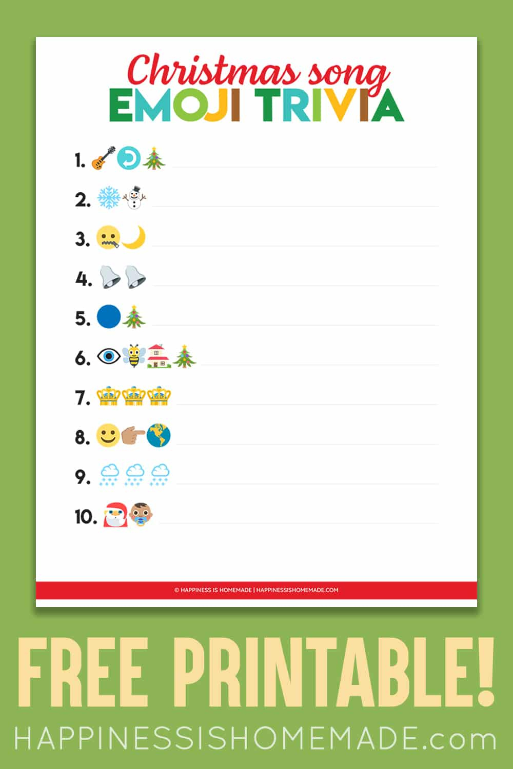 Printable Emoji Christmas Songs Game - Happiness Is Homemade inside Free Printable Christmas Song Picture Game