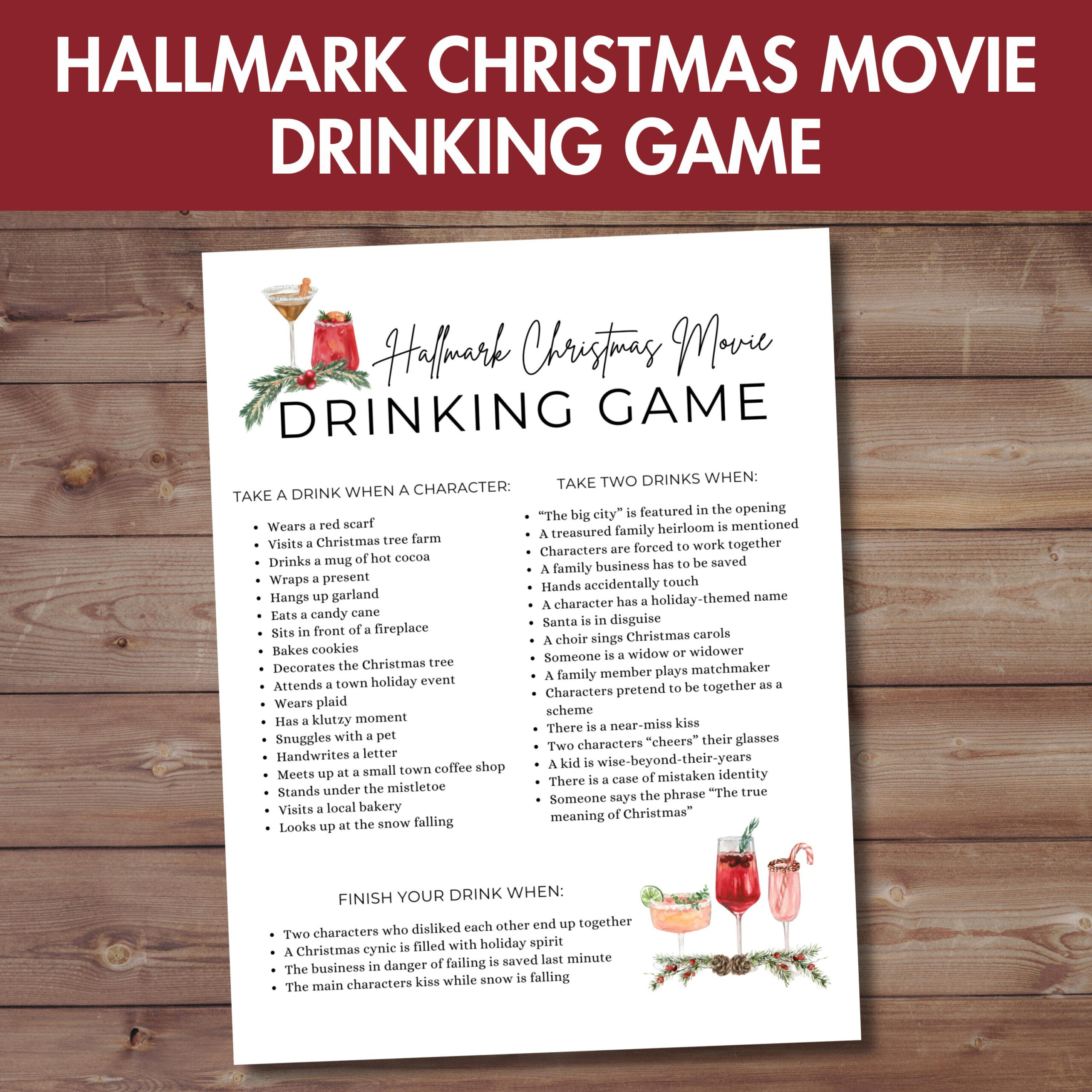Printable Hallmark Christmas Movie Drinking Game (Pdf Download) - Etsy for Hallmark Christmas Movie Drinking Game Printable