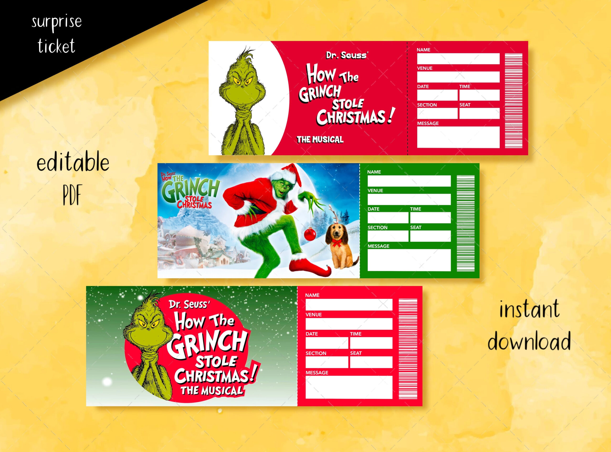 Printable How The Grinch Stole Christmas Ticket, Editable for Printable How The Grinch Stole Christmas