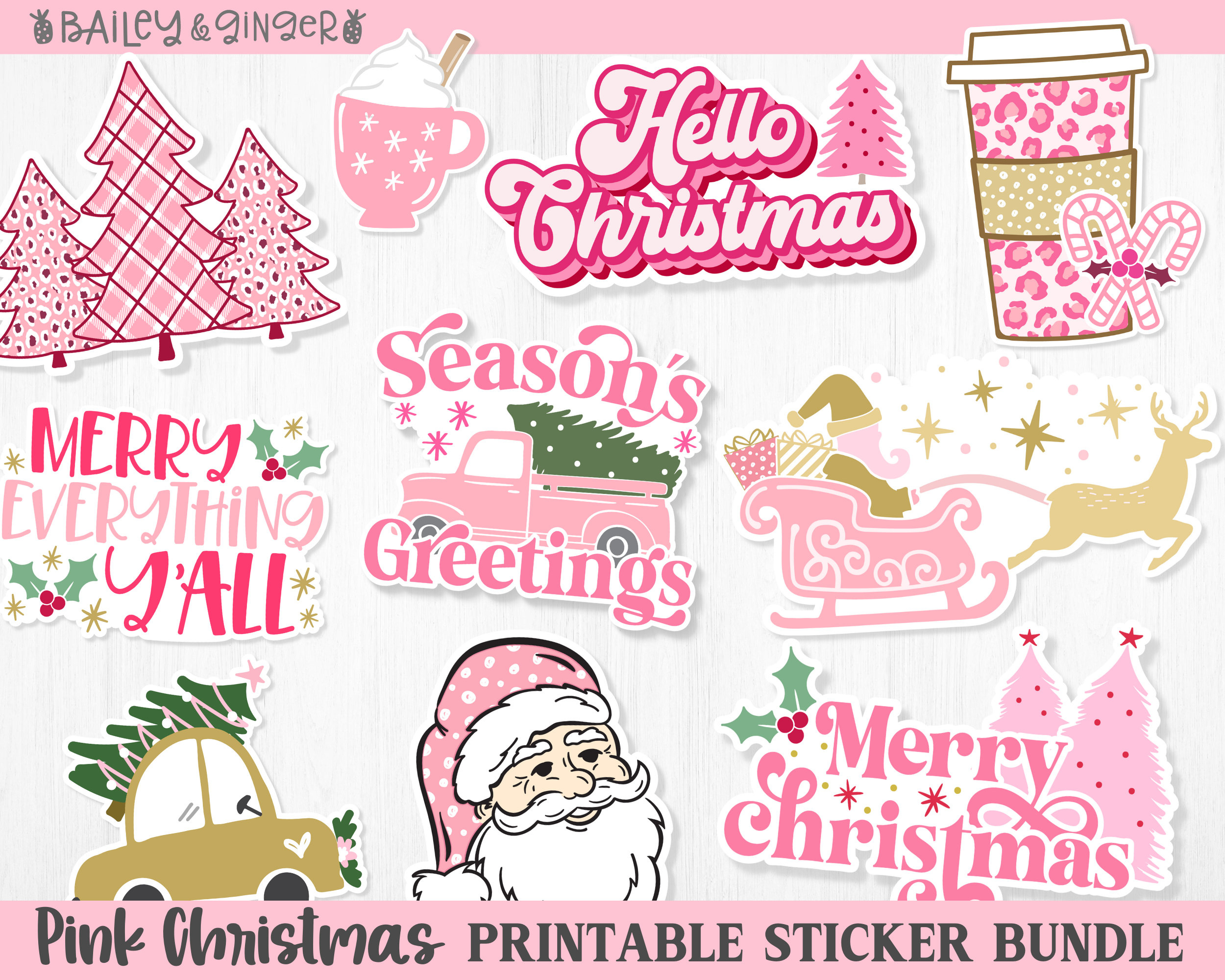 Printable Pink Christmas Sticker Bundle - Digital Png Stickers intended for Printable Merry Christmas Stickers