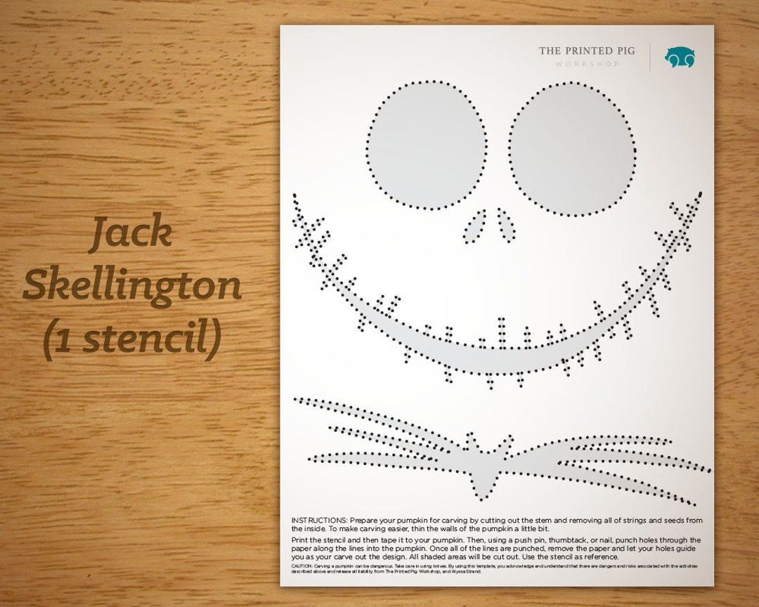 Printable Pumpkin Carving Pattern: Jack Skellington The Nightmare Before Christmas - Etsy pertaining to Printable Nightmare Before Christmas Stencil