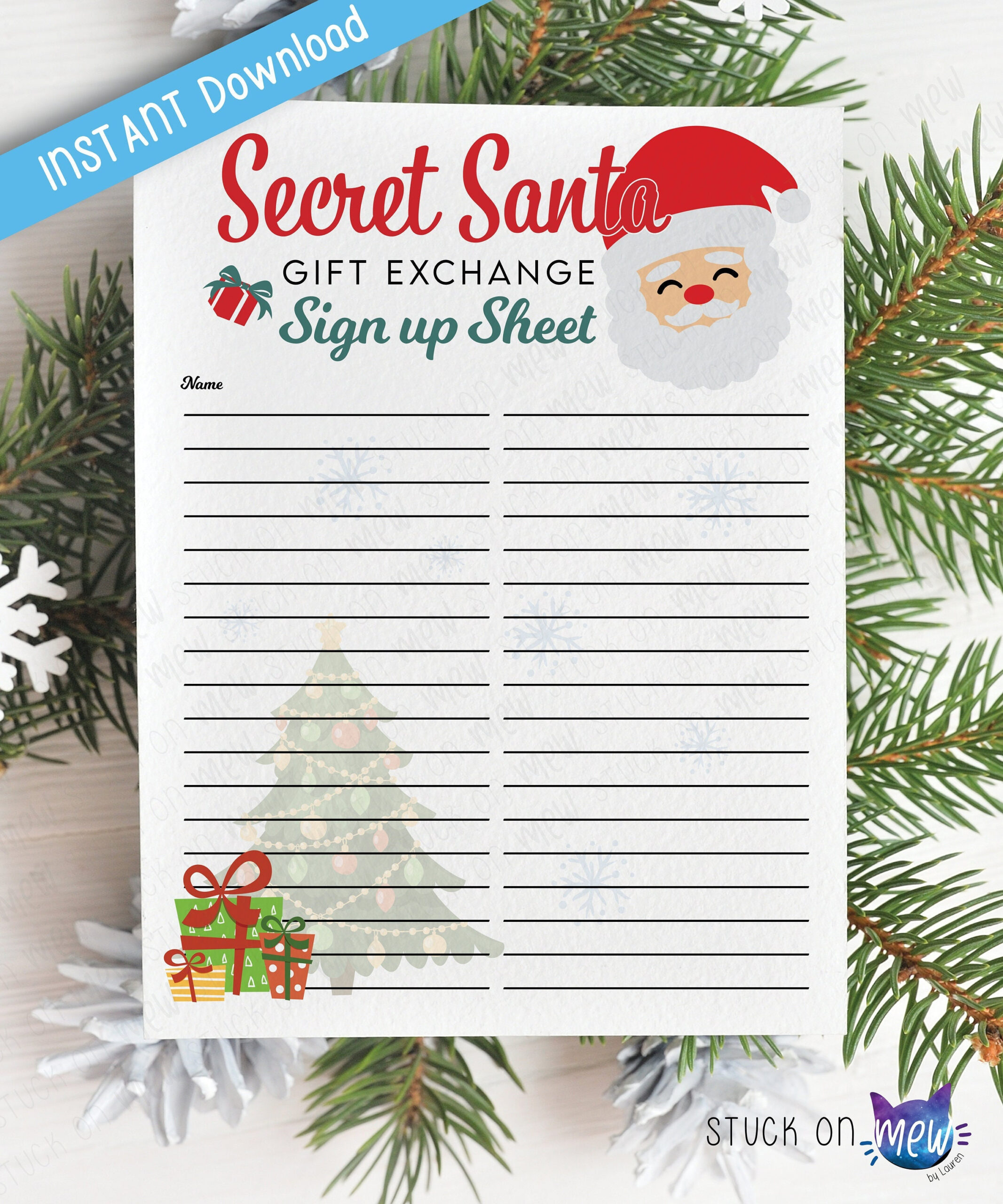 Printable Secret Santa Gift Exchange Sign Up Sheet, Christmas for Printable Christmas Secret Santa Sign Up Sheet