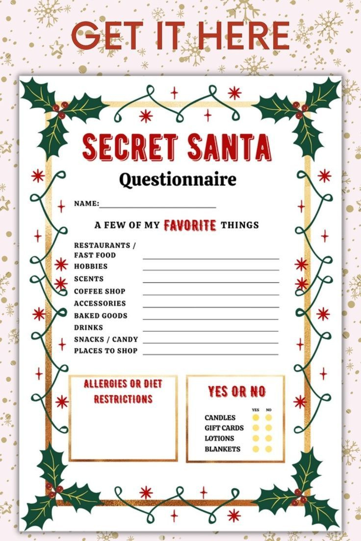 Printable Secret Santa Questionnaire For Coworkers For Gift pertaining to Christmas Gift Exchange List Free Printable