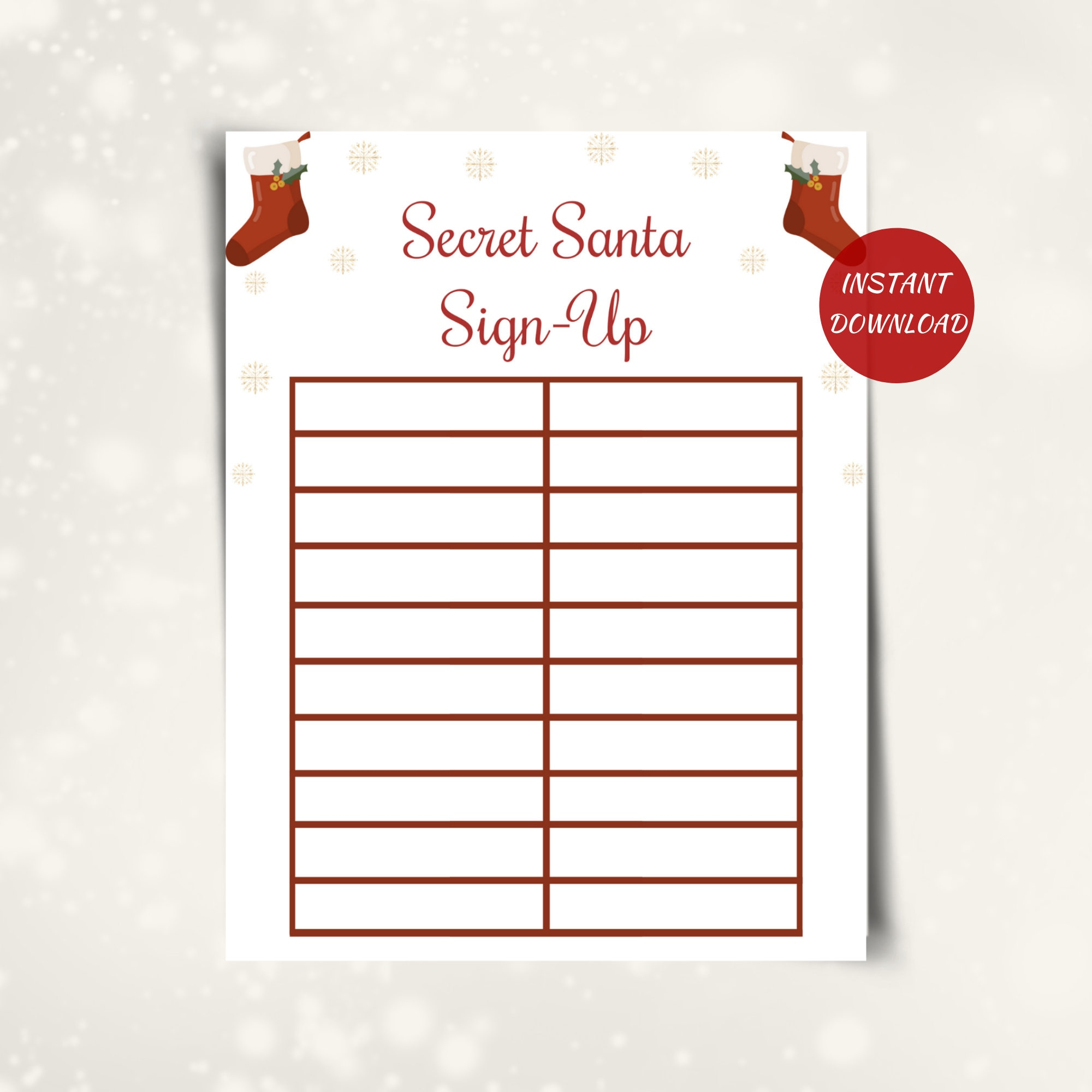 Printable Secret Santa Sign Up Sheet: Download - Etsy in Printable Christmas Secret Santa Sign Up Sheet