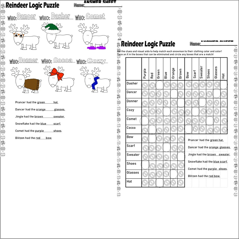 Reindeer Logic Puzzle Graph Reasoning Critical Thinking Skills with regard to Printable Christmas Logic Puzzles