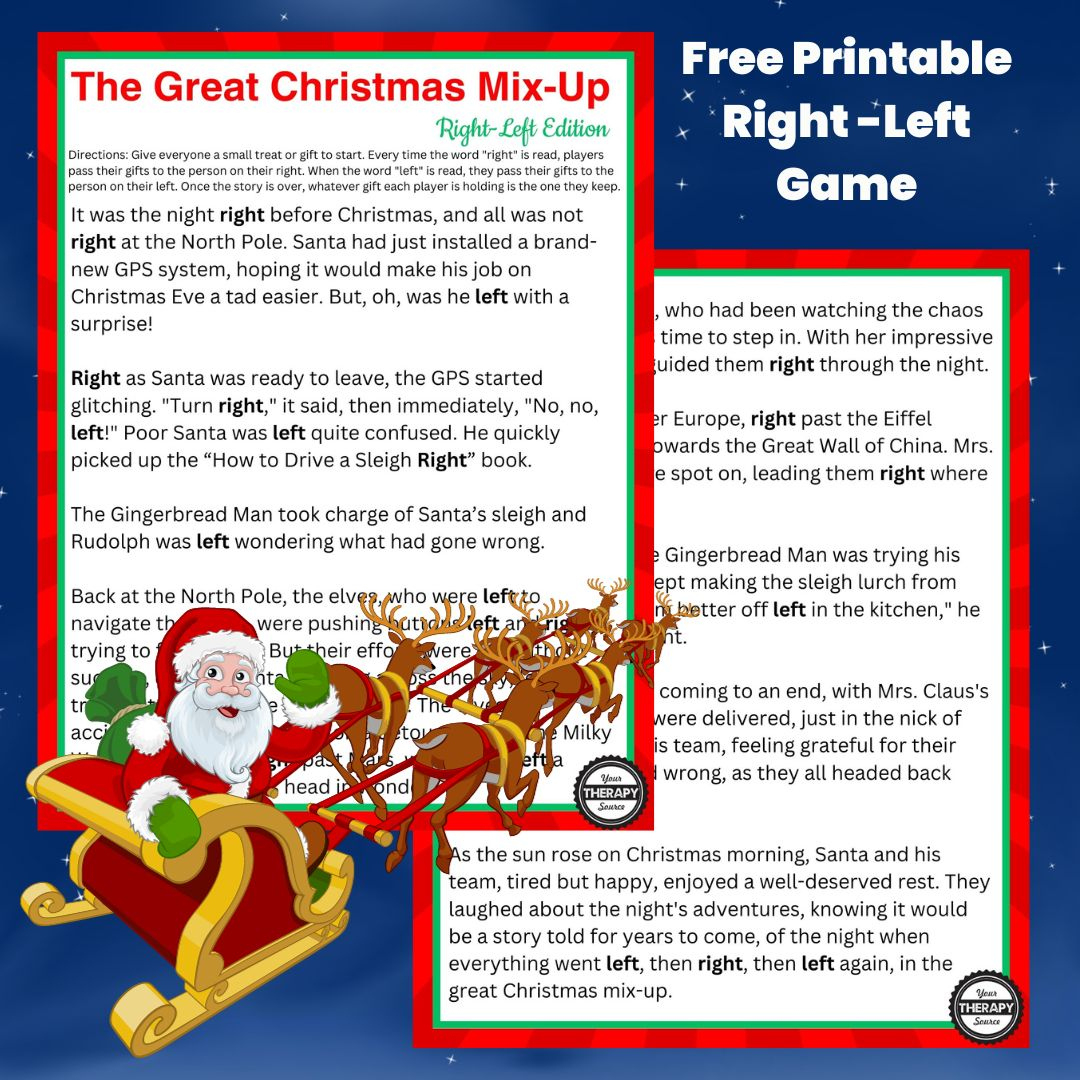Right Left Christmas Game Printable - Free Story - Your Therapy Source with regard to Free Printable Right Left Game For Christmas