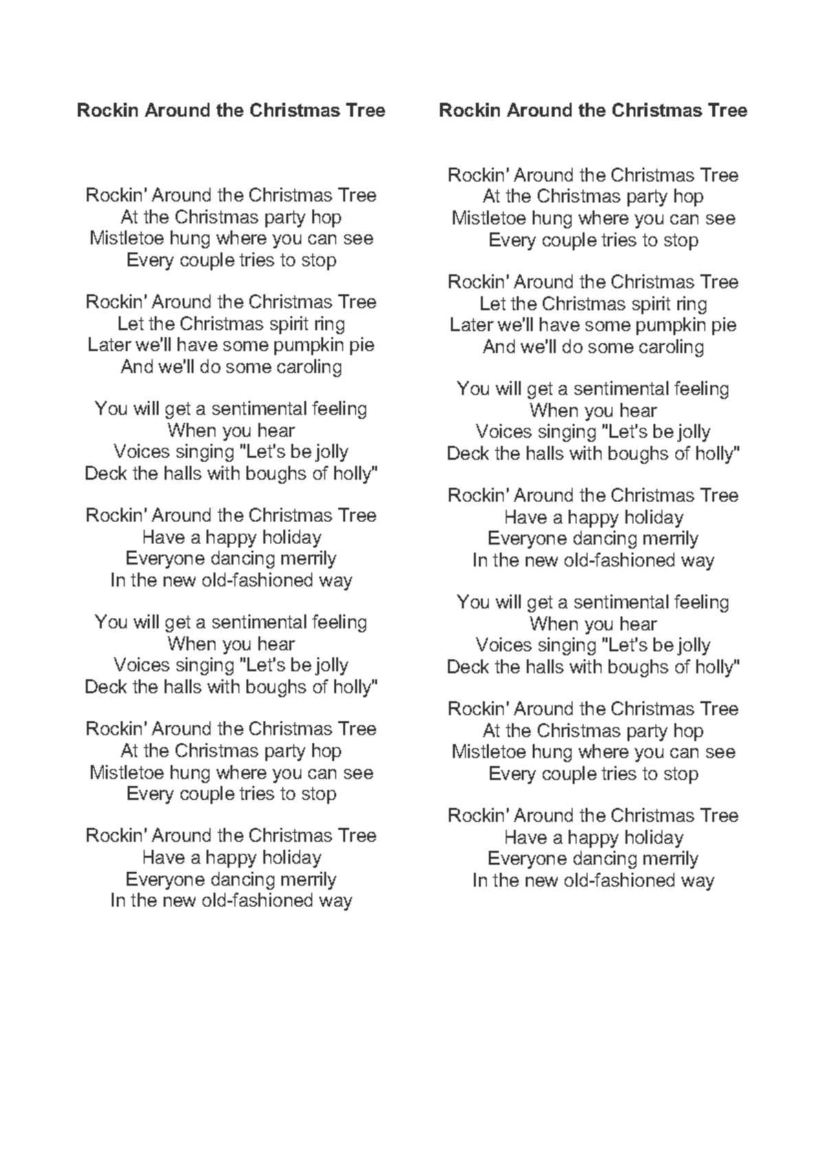 Rockin&amp;#039; Around The Christmas Tree - Lyrics For Holiday Cheer - Studocu intended for Printable Rockin Around the Christmas Tree Lyrics