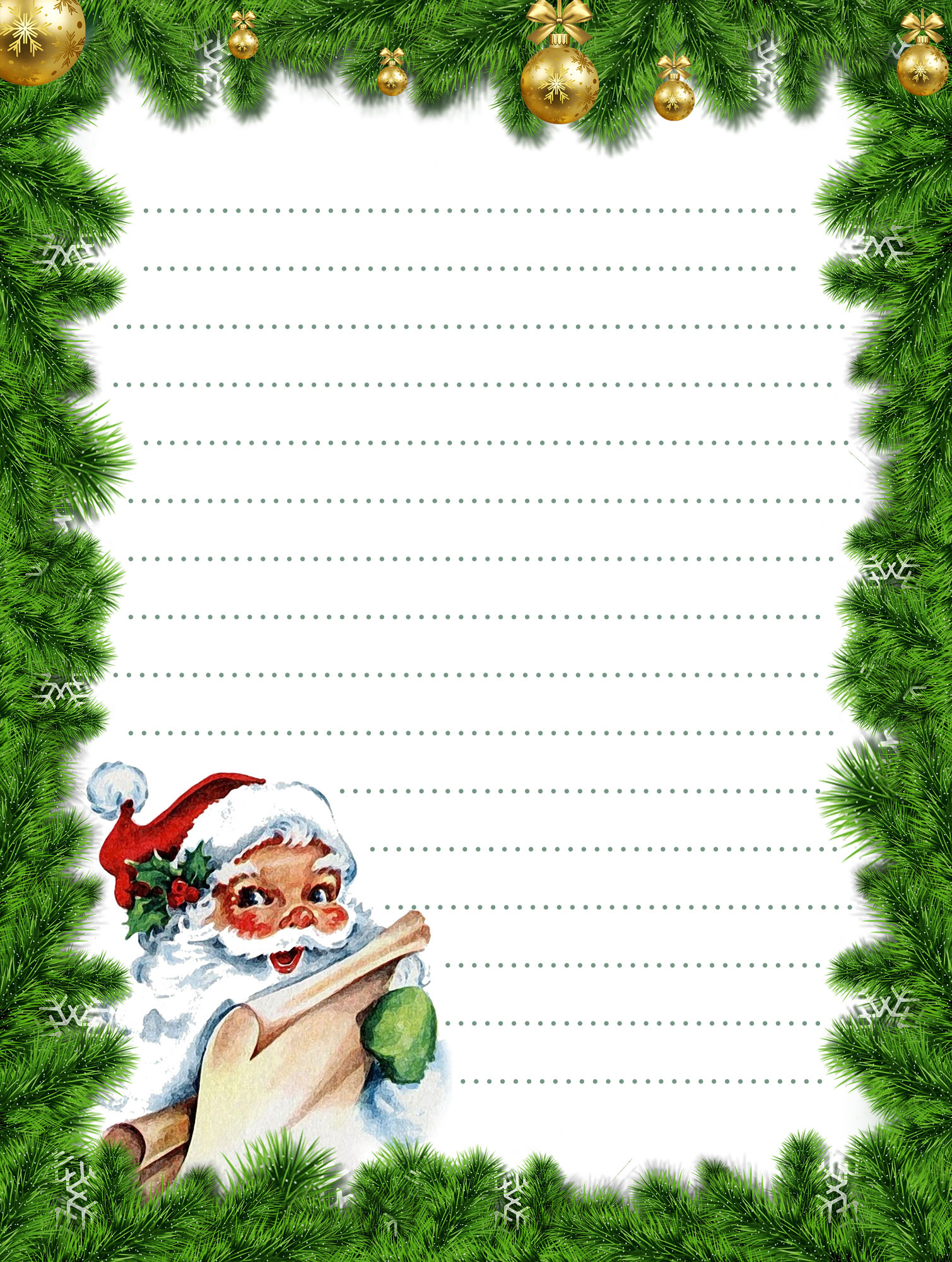 Santa And Christmas Tree Lined Christmas Notepaper | Rooftop Post throughout Printable Christmas Handwriting Paper