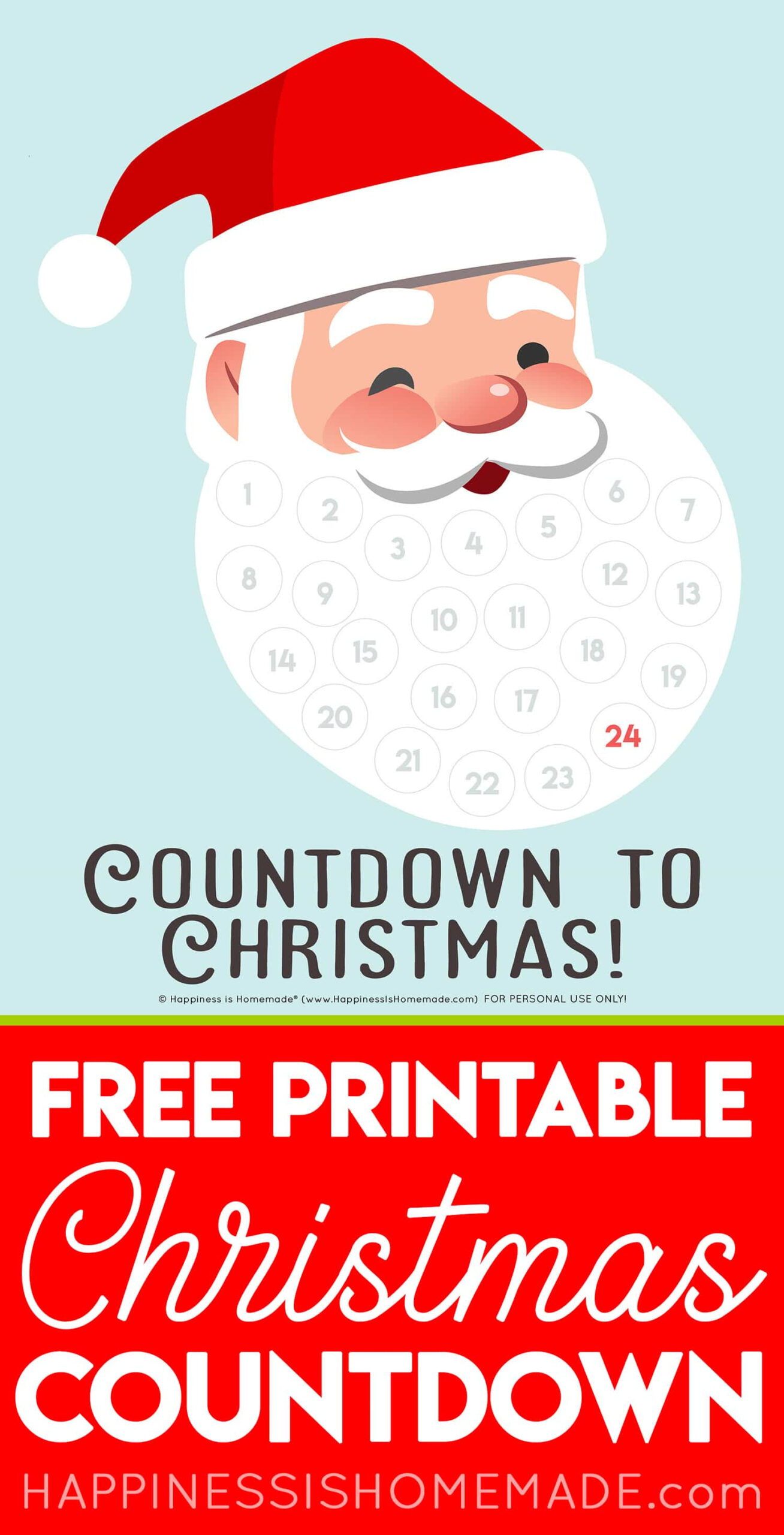 Santa Christmas Countdown Printable - Happiness Is Homemade in Free Printable Countdown Number Christmas Countdown
