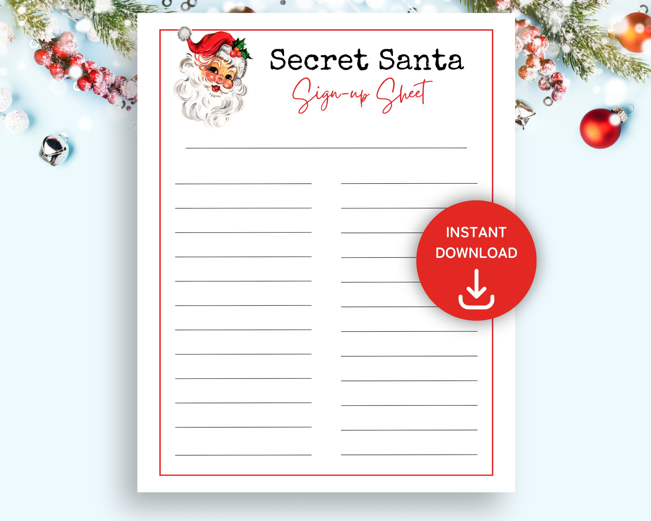Secret Santa Sign Up Sheet, Druckbare Secret Santa Geschenkbörse regarding Printable Christmas Secret Santa Sign Up Sheet