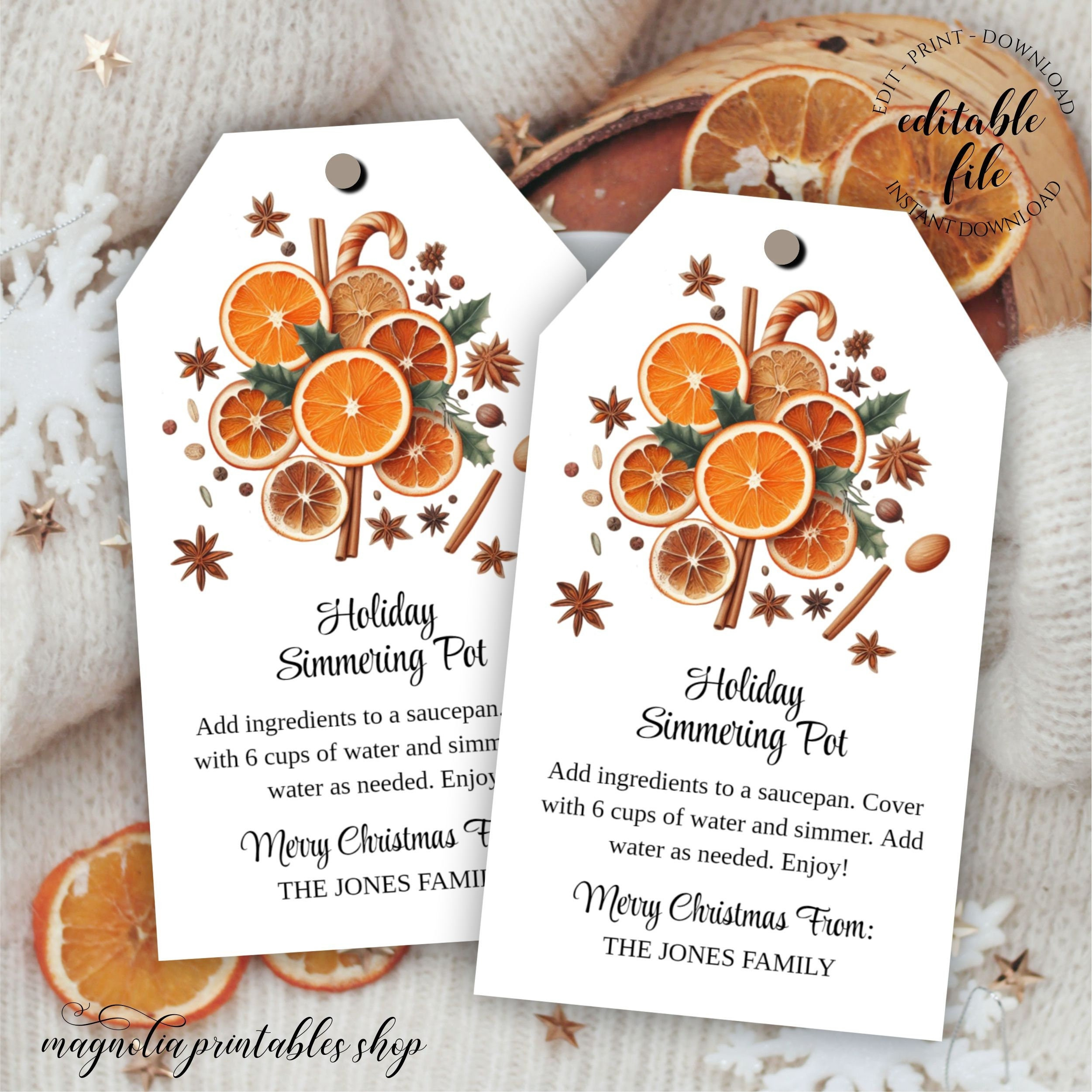 Simmer Pot Gift Tag Template, Editable Simmering Pot Tag For in Christmas Simmer Pot Labels Printable Free