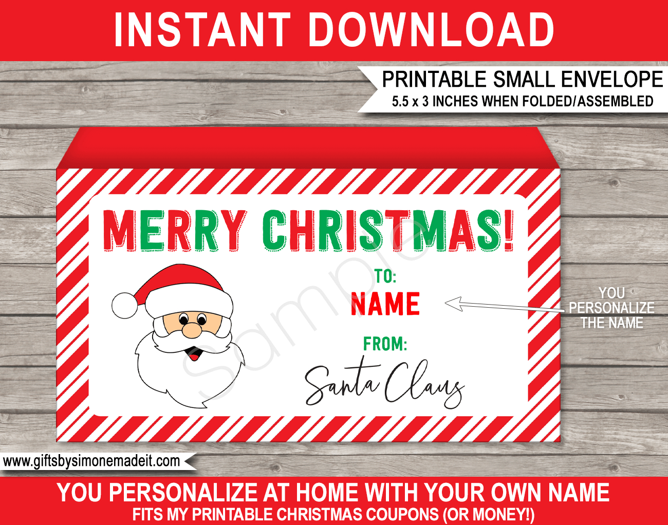 Small Christmas Envelope (From Santa) - Red &amp;amp; Green in Free Printable Christmas Envelopes From Santa