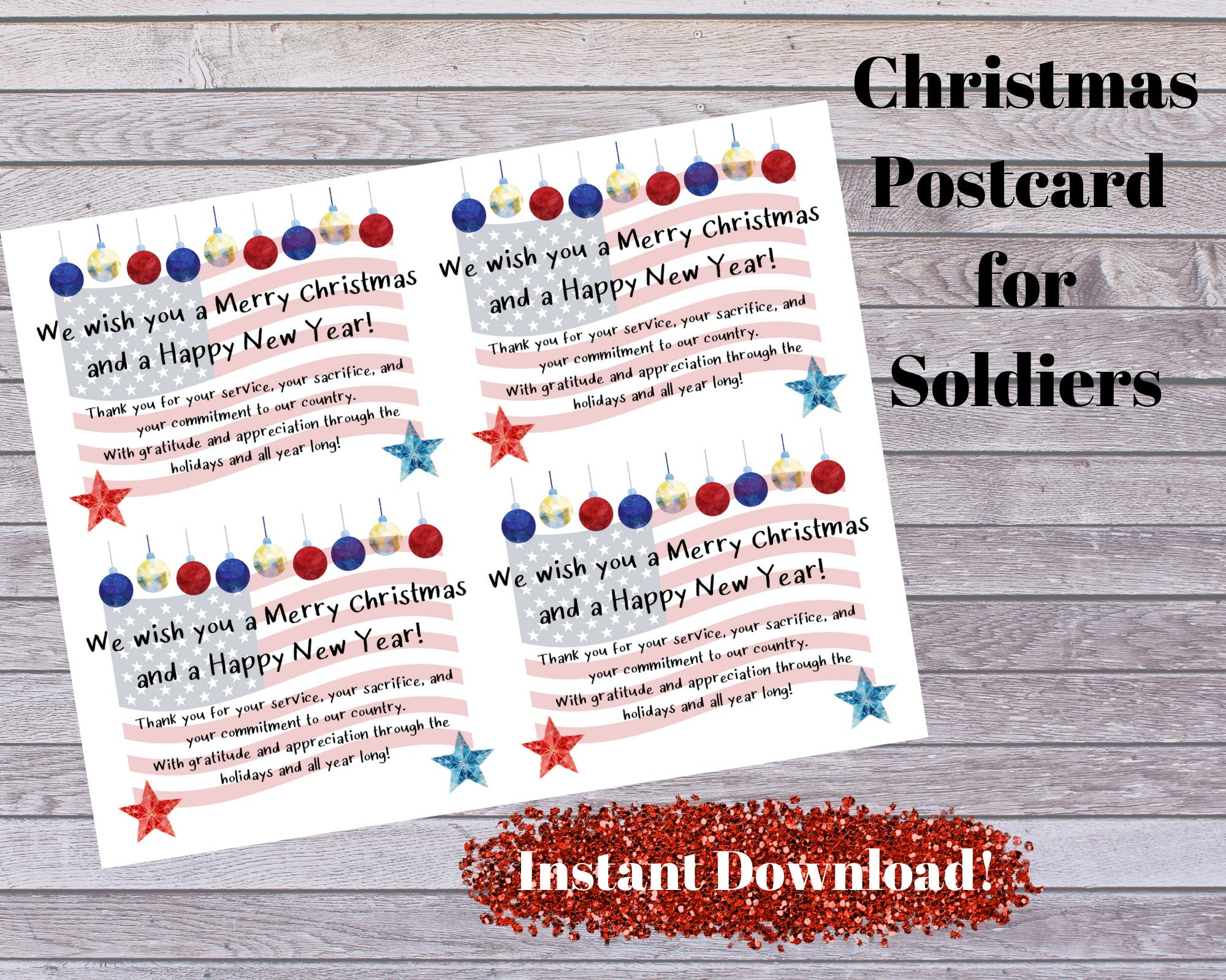 Soldier - Military Christmas Card - 4 To A Page - Digital Download within Christmas Card For Soldiers Printable