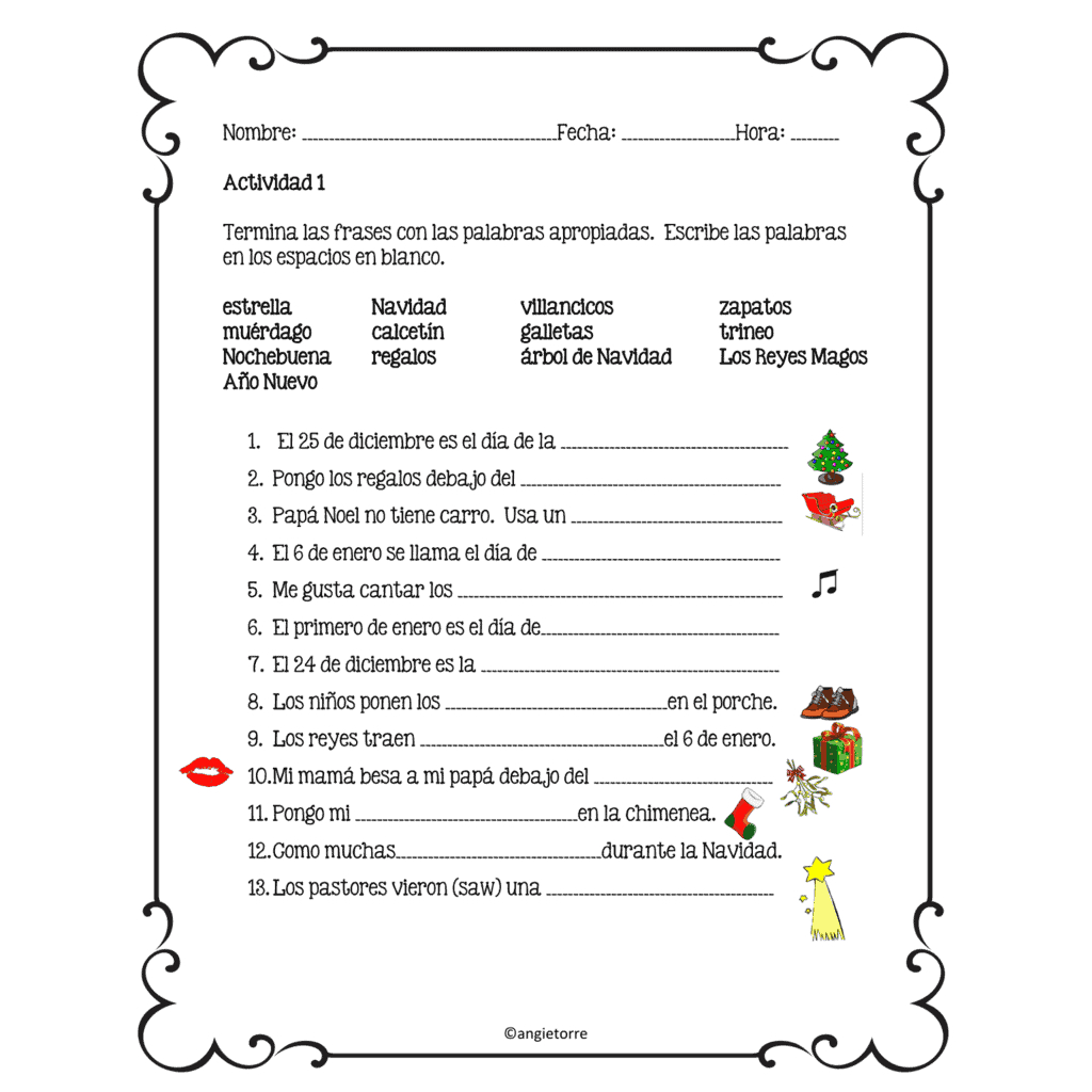 Spanish Christmas La Navidad Interactive Notebook Activities regarding Free Printable Spanish Christmas Worksheets