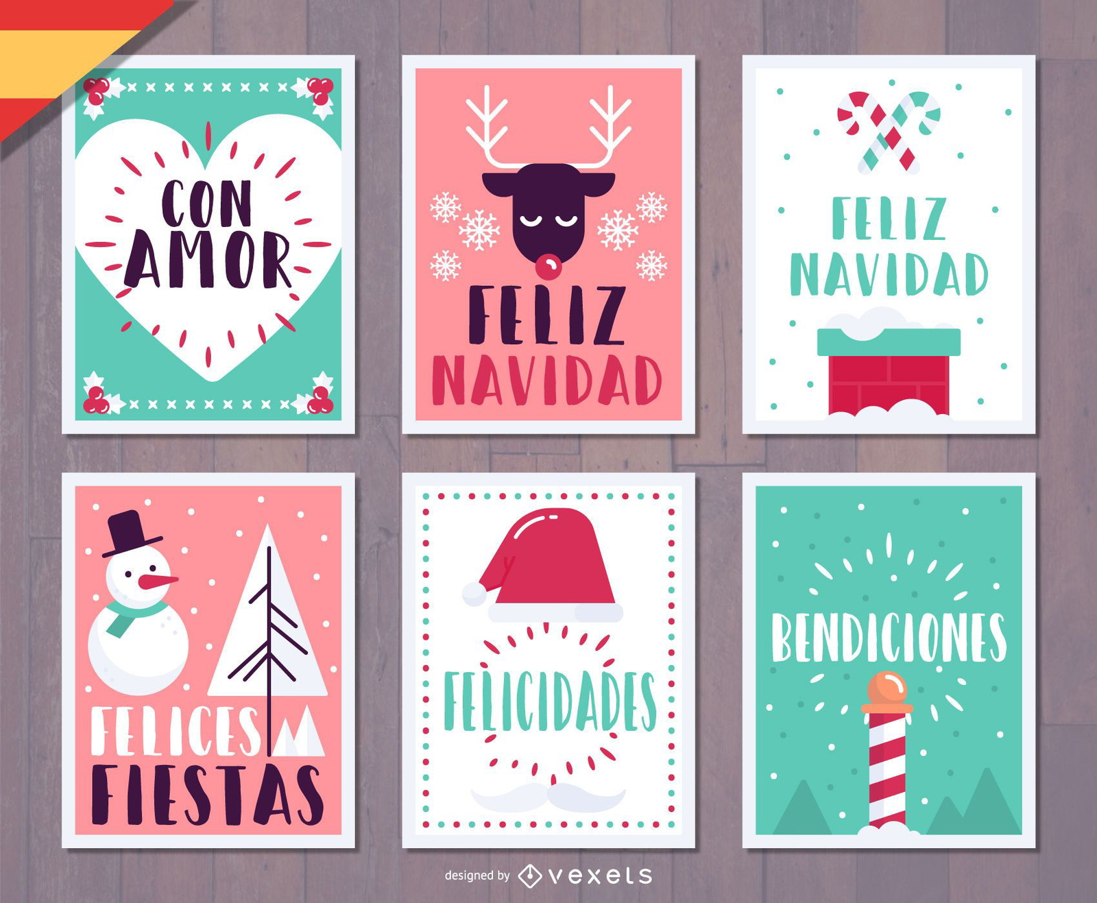 Spanish Feliz Navidad Christmas Card Set Vector Download for Spanish Christmas Card Printable Free