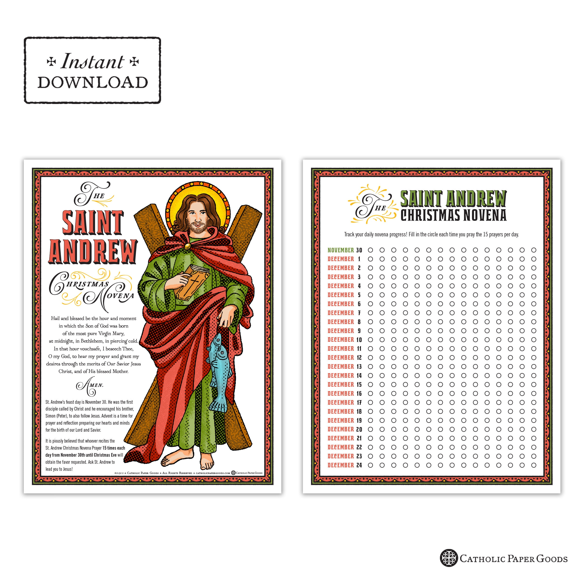 St. Andrew Christmas Novena Tracker Coloring Page: Catholic Advent with St Andrew Christmas Novena Printable