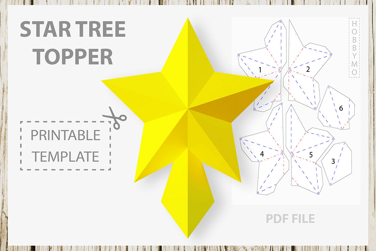Star Tree Topper (5 Sizes), Papercraft Template with Printable Christmas Star Tree Topper